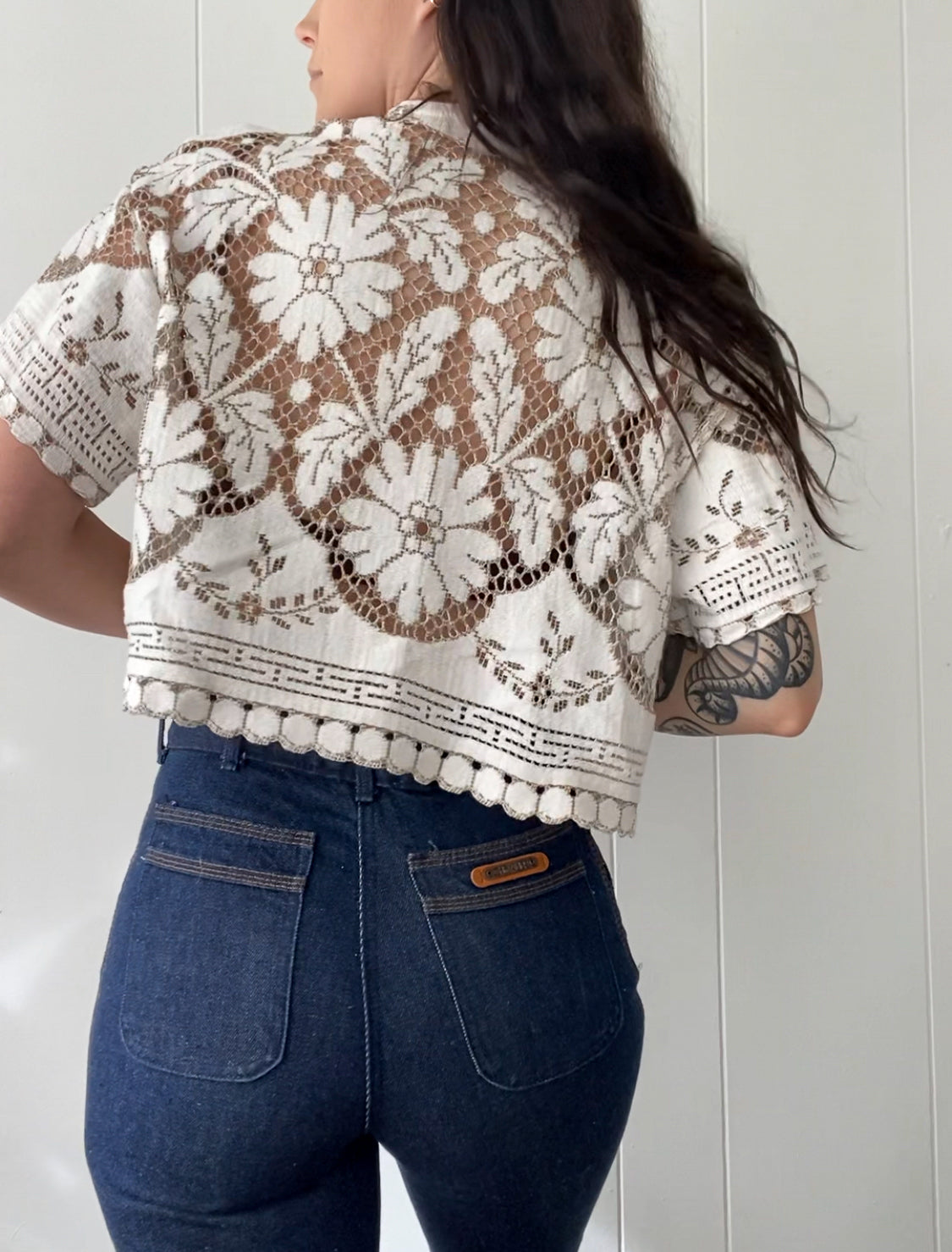 Upcycled Tie Front Lace Blouse