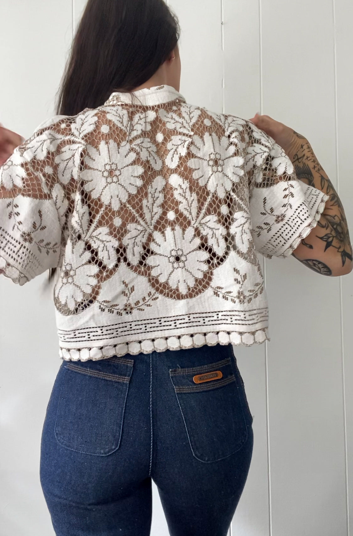 Upcycled Tie Front Lace Blouse