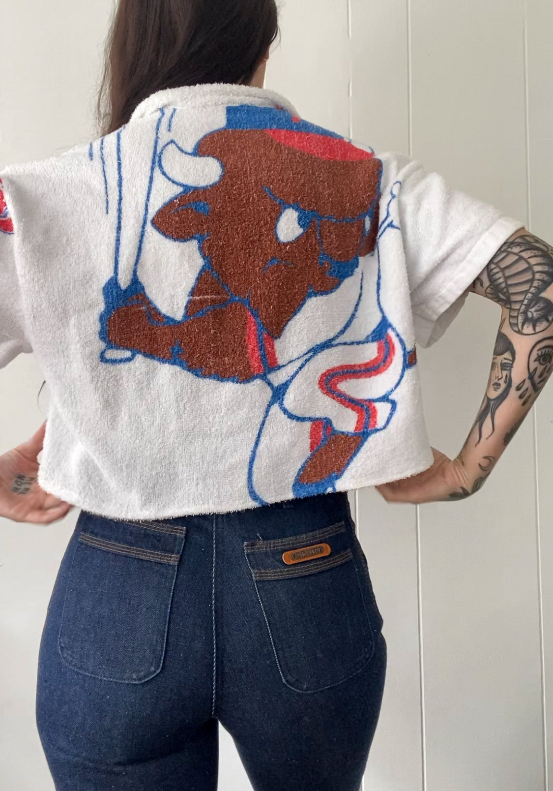 Upcycled Buffalo Bisons Terrycloth Button Up