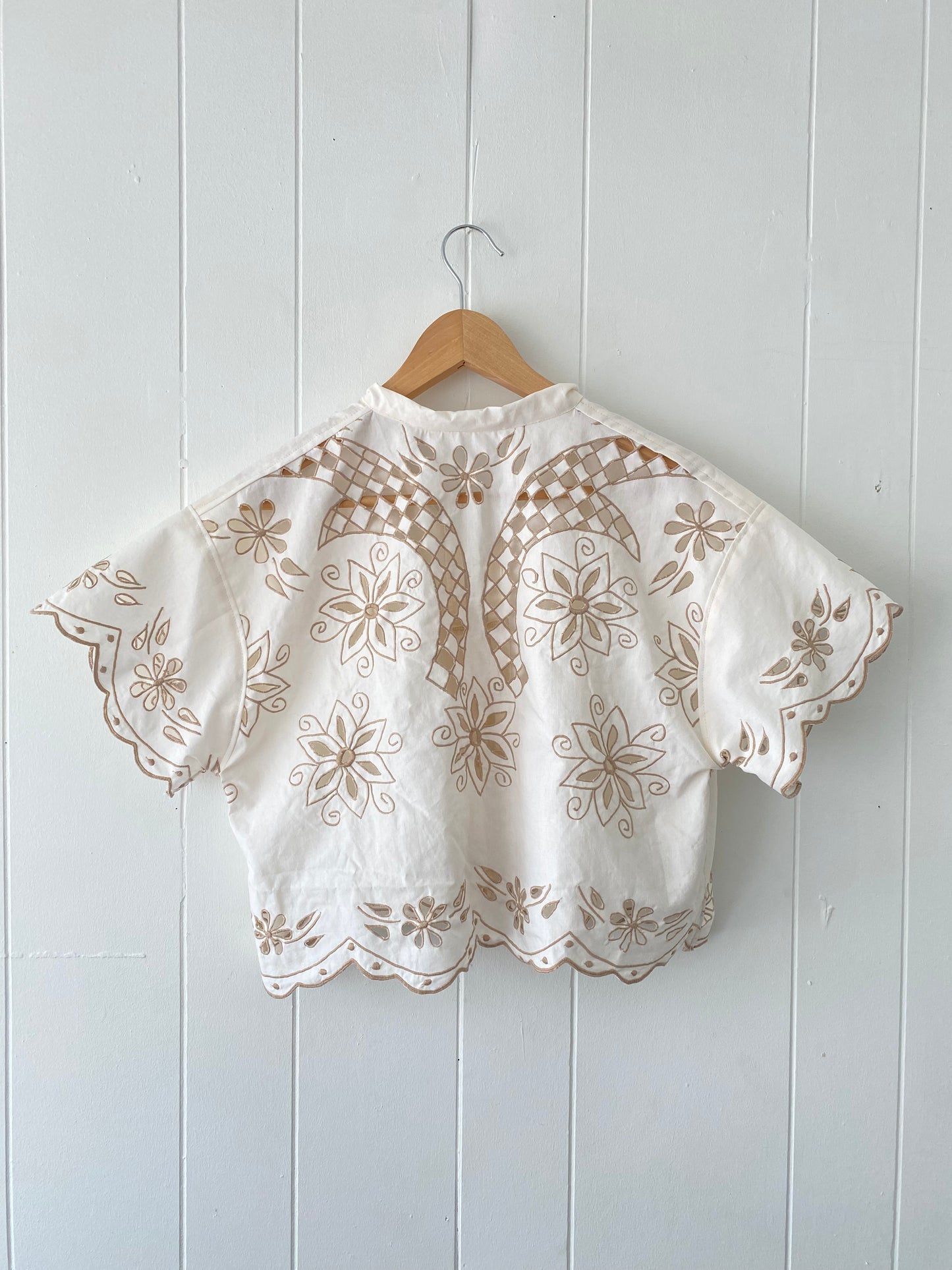Upcycled Tie Front Embroidered Blouse