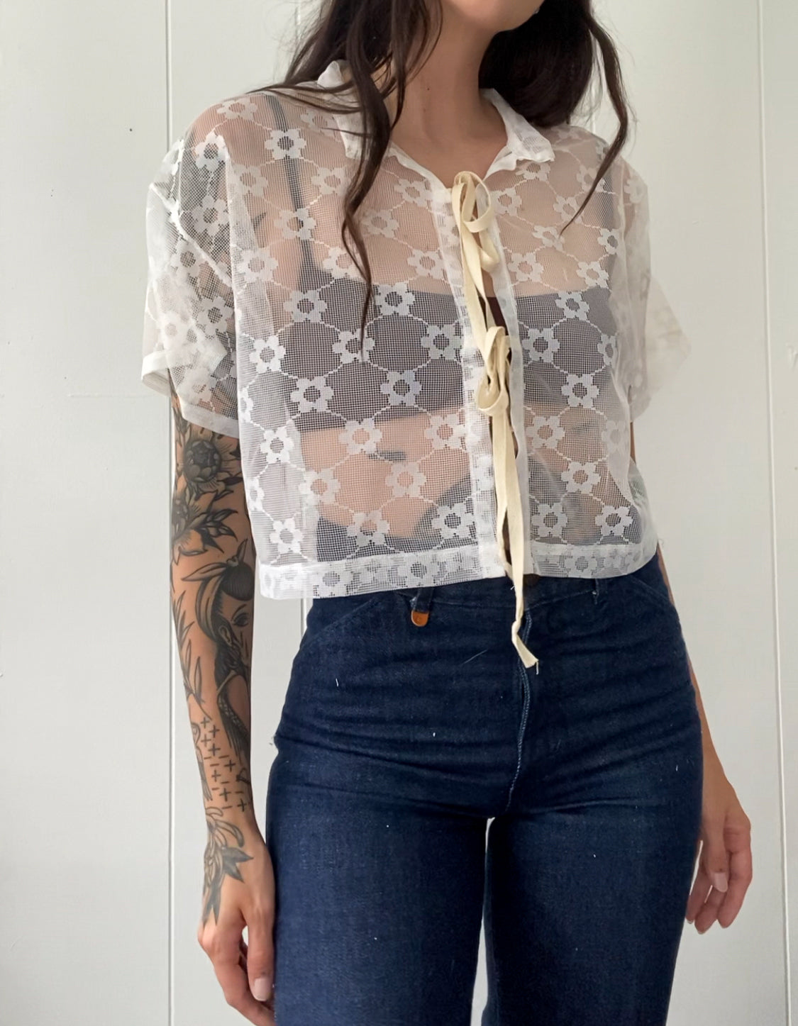Upcycled Tie Front Daisy Chain Blouse