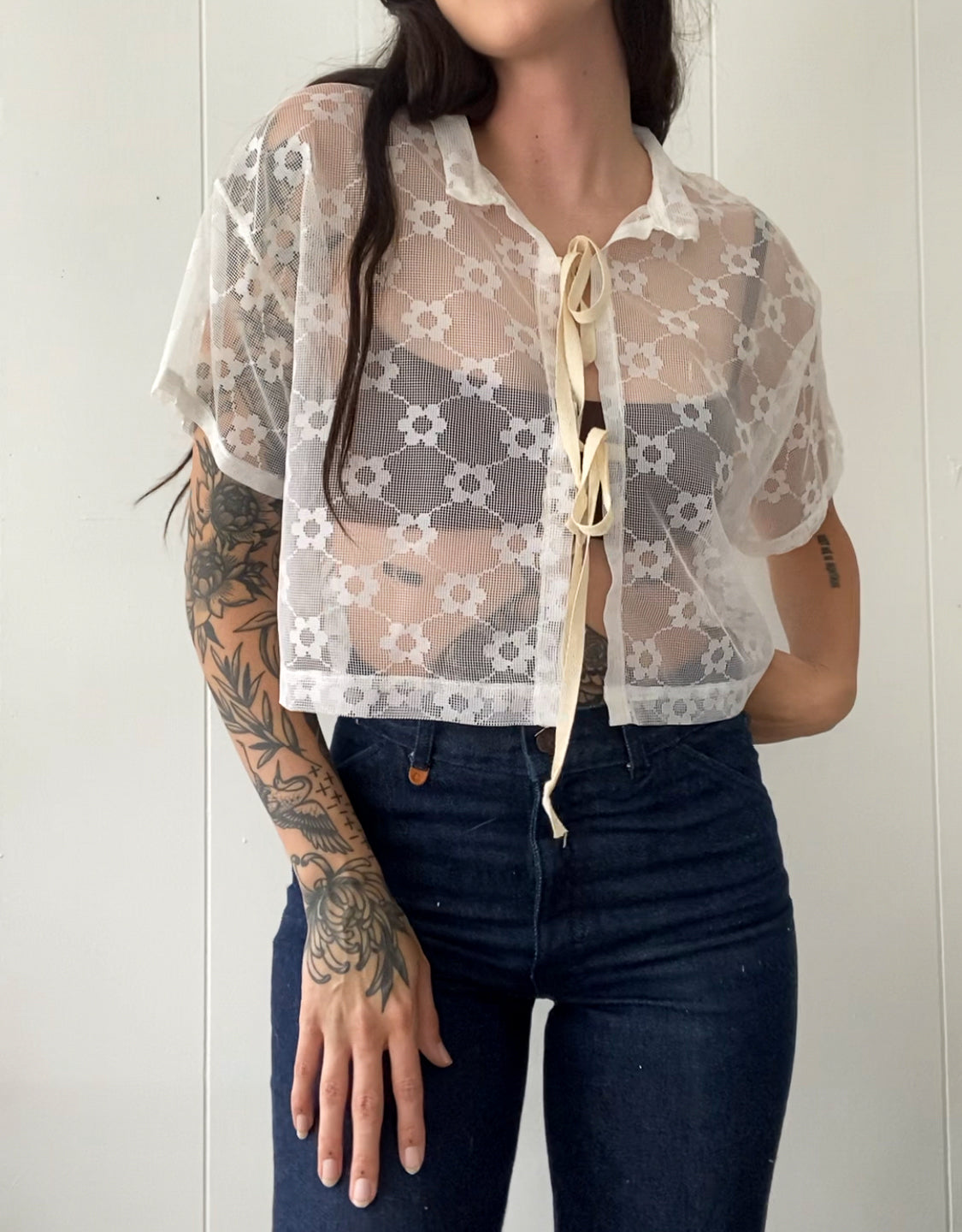 Upcycled Tie Front Daisy Chain Blouse