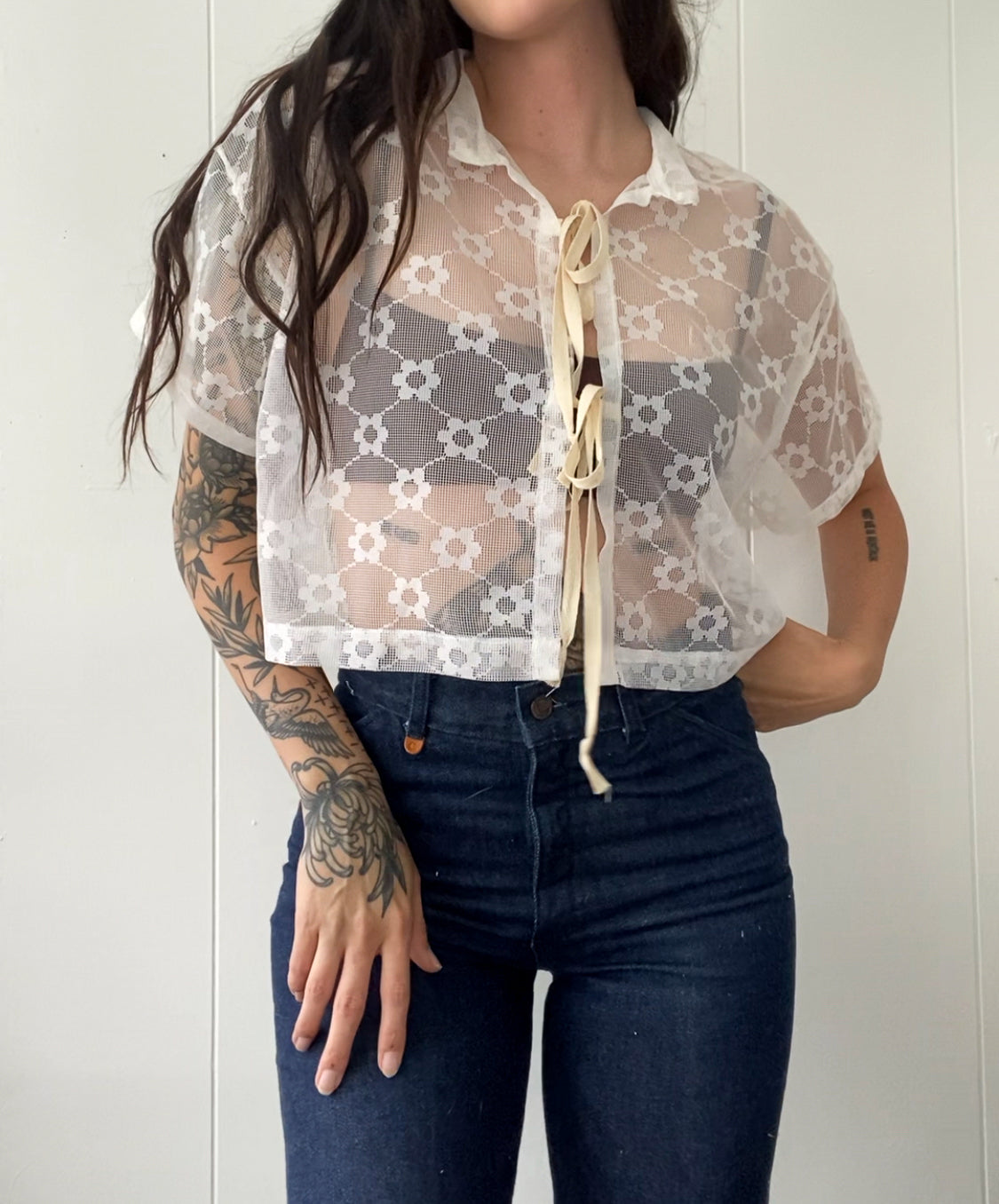 Upcycled Tie Front Daisy Chain Blouse