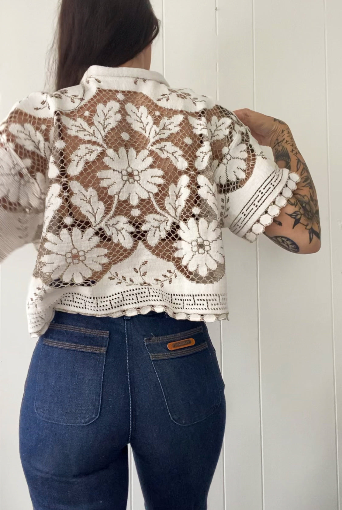 Upcycled Tie Front Lace Blouse