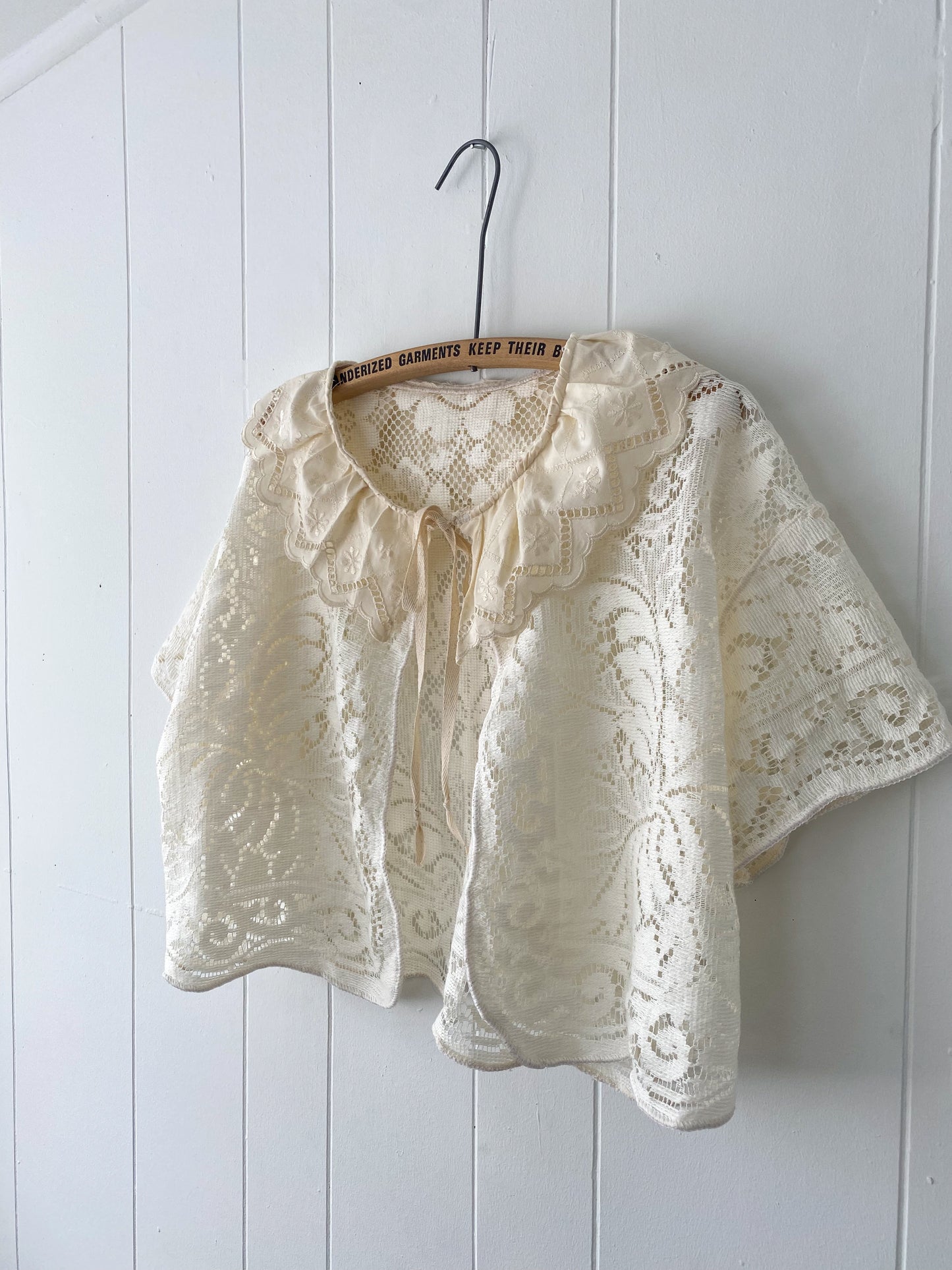 Upcycled Tie Front Lace Blouse with Collar