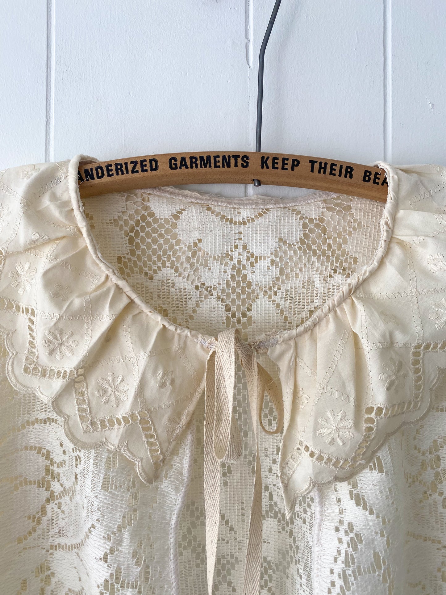 Upcycled Tie Front Lace Blouse with Collar