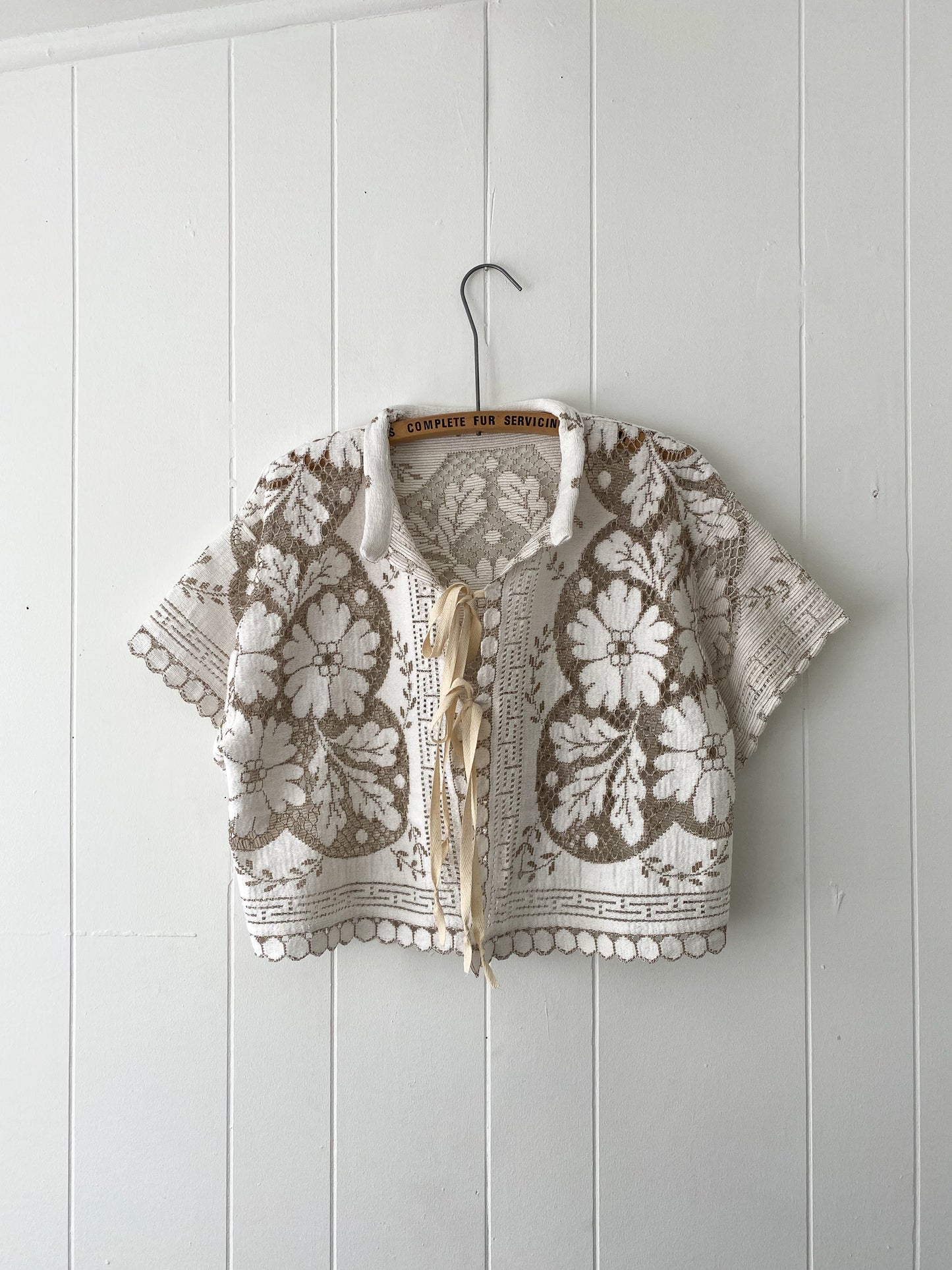 Upcycled Tie Front Lace Blouse