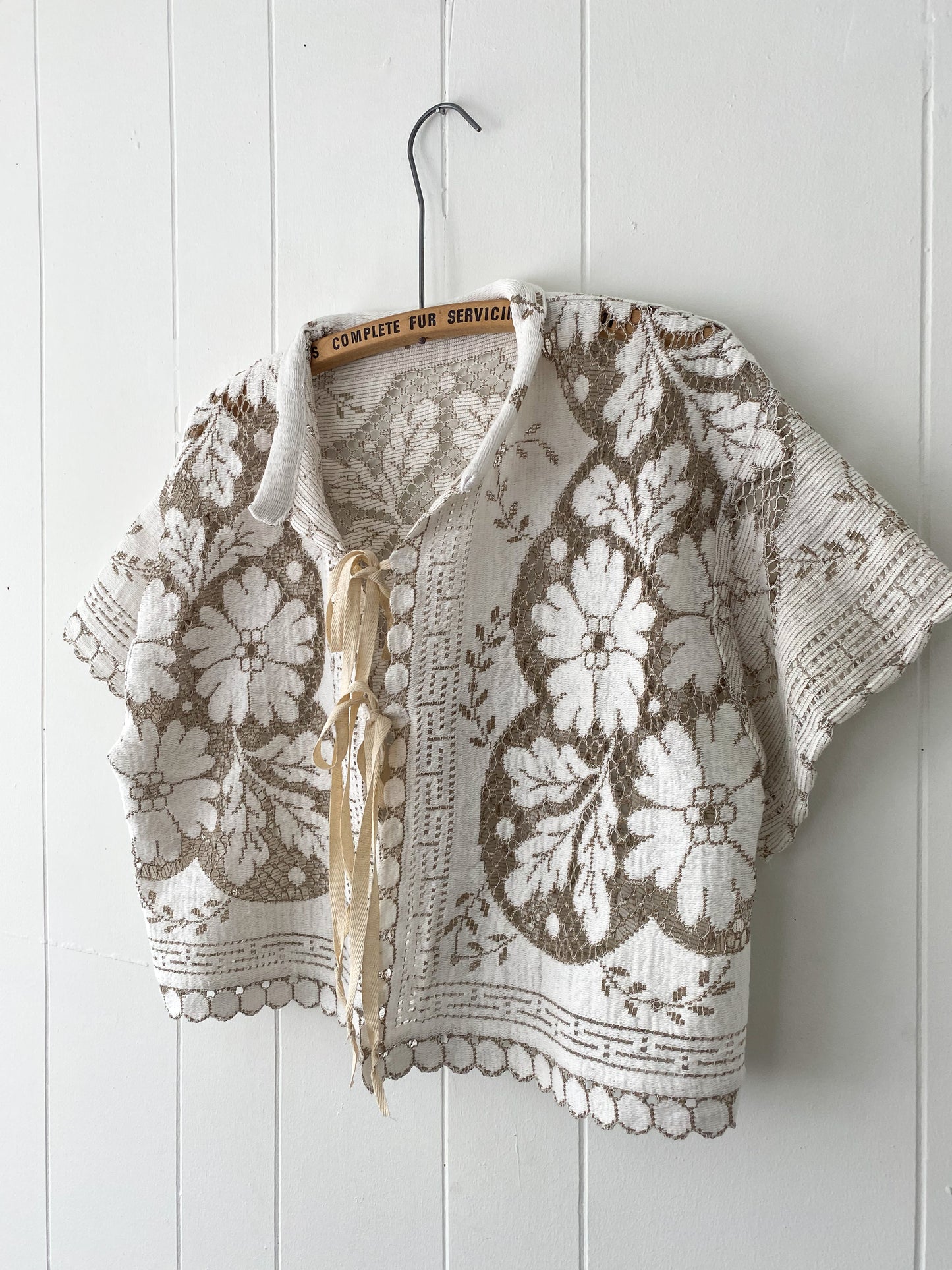 Upcycled Tie Front Lace Blouse