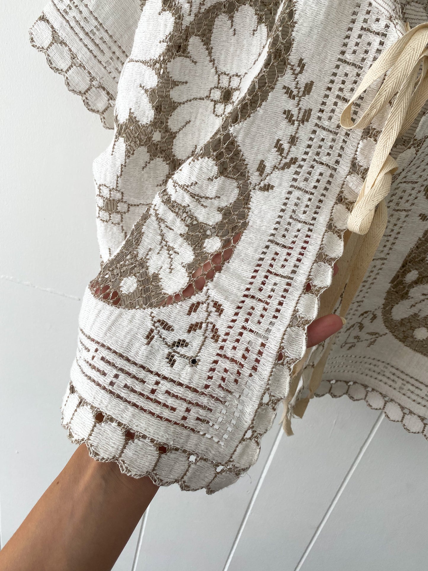 Upcycled Tie Front Lace Blouse