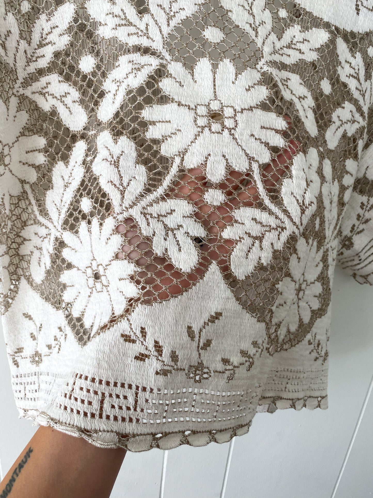 Upcycled Tie Front Lace Blouse