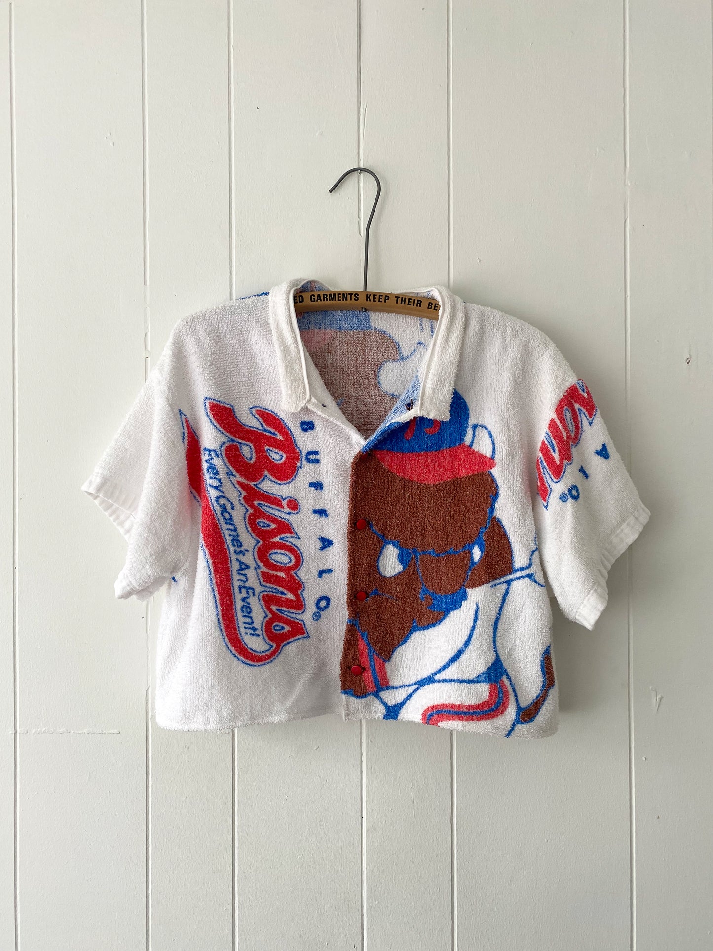 Upcycled Buffalo Bisons Terrycloth Button Up