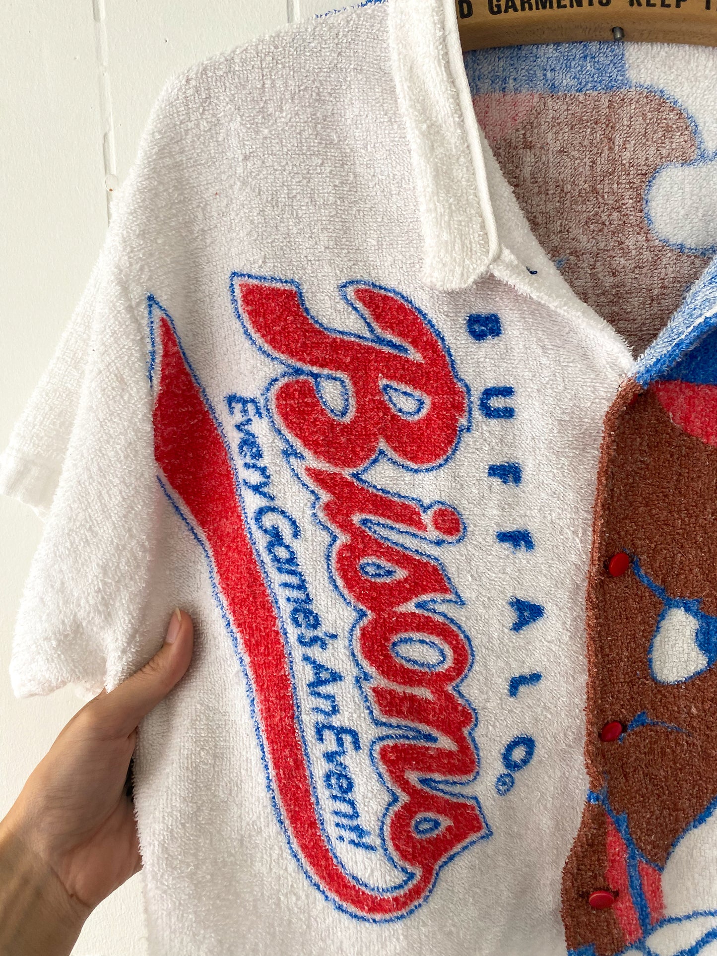 Upcycled Buffalo Bisons Terrycloth Button Up