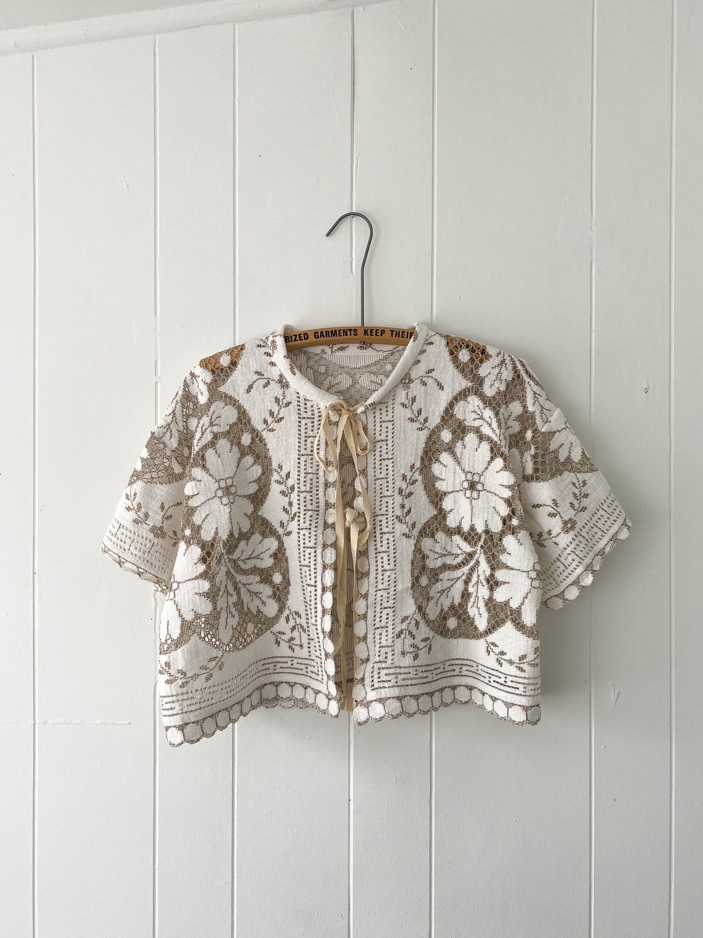 Upcycled Tie Front Lace Blouse