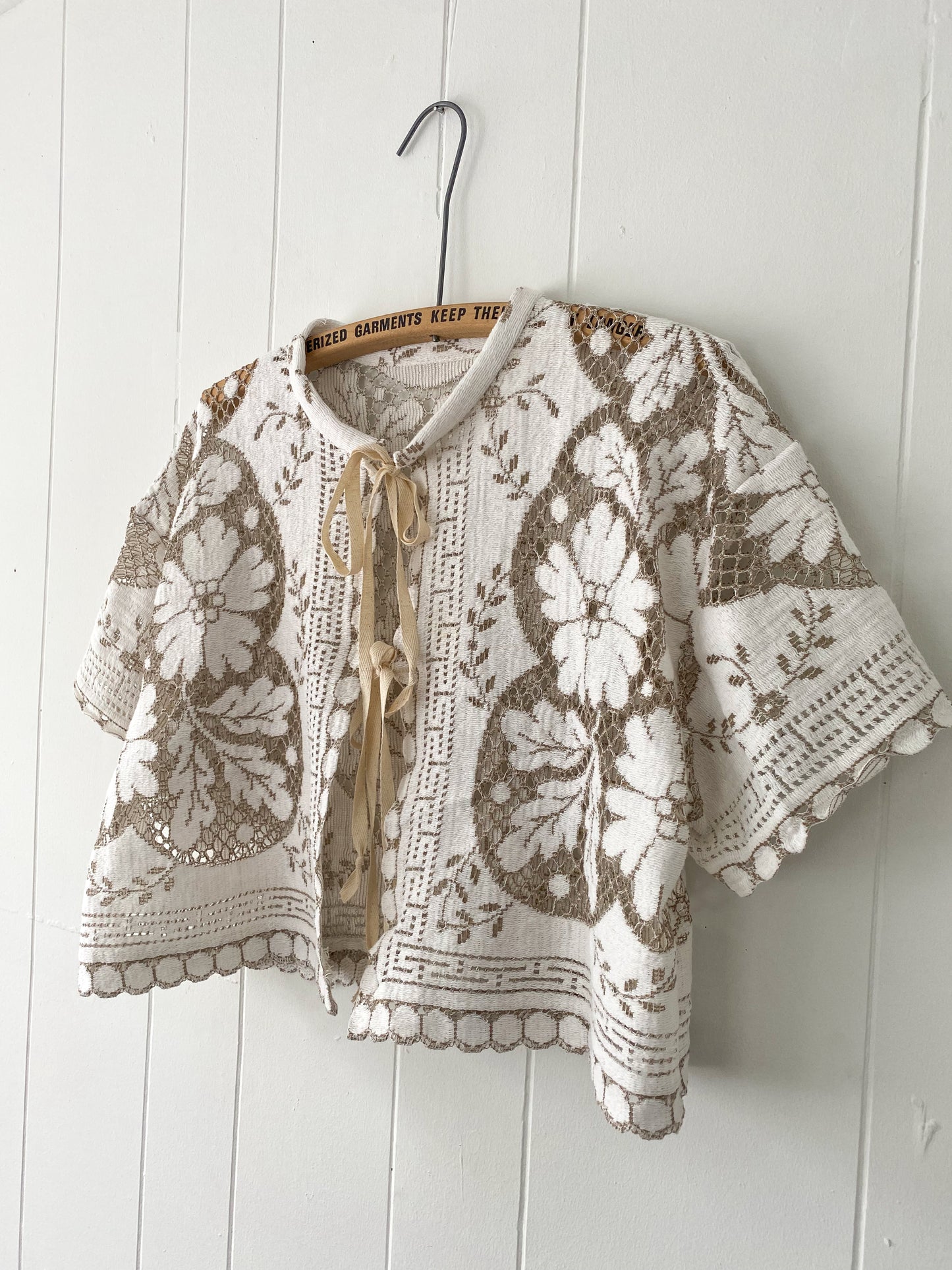Upcycled Tie Front Lace Blouse