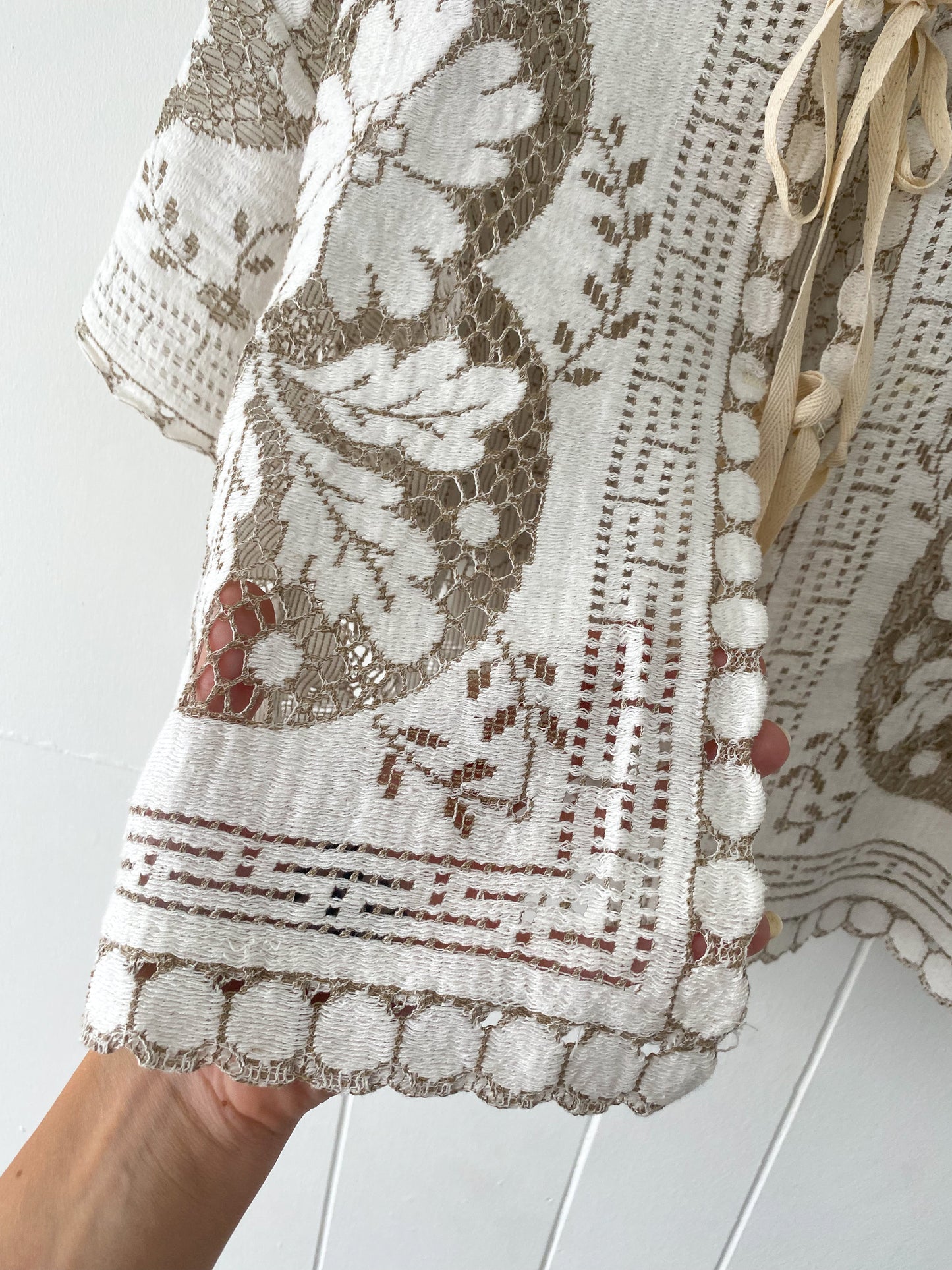 Upcycled Tie Front Lace Blouse