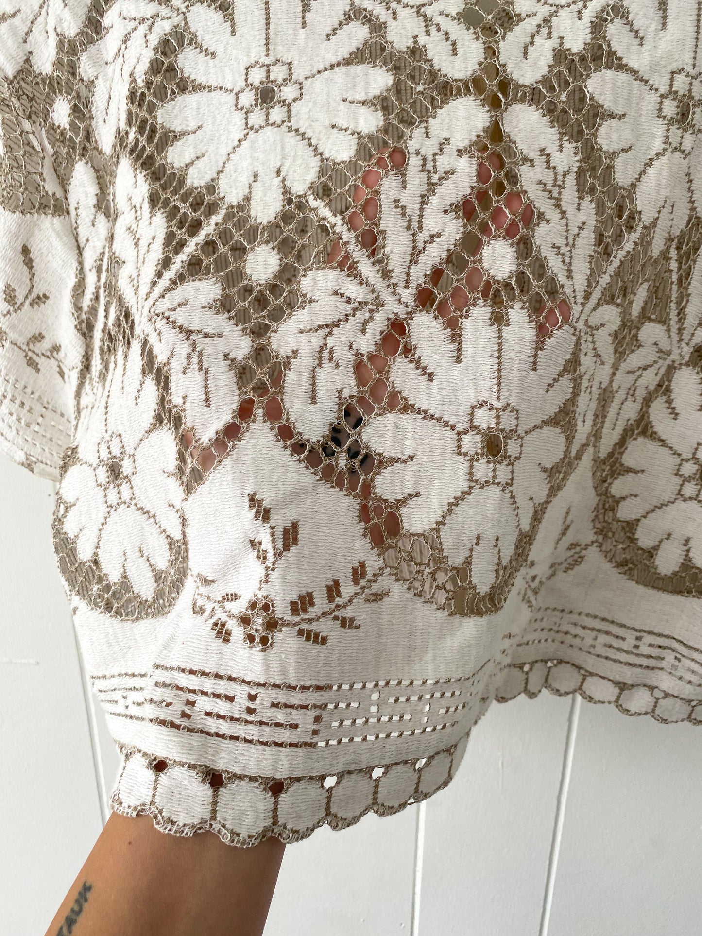 Upcycled Tie Front Lace Blouse