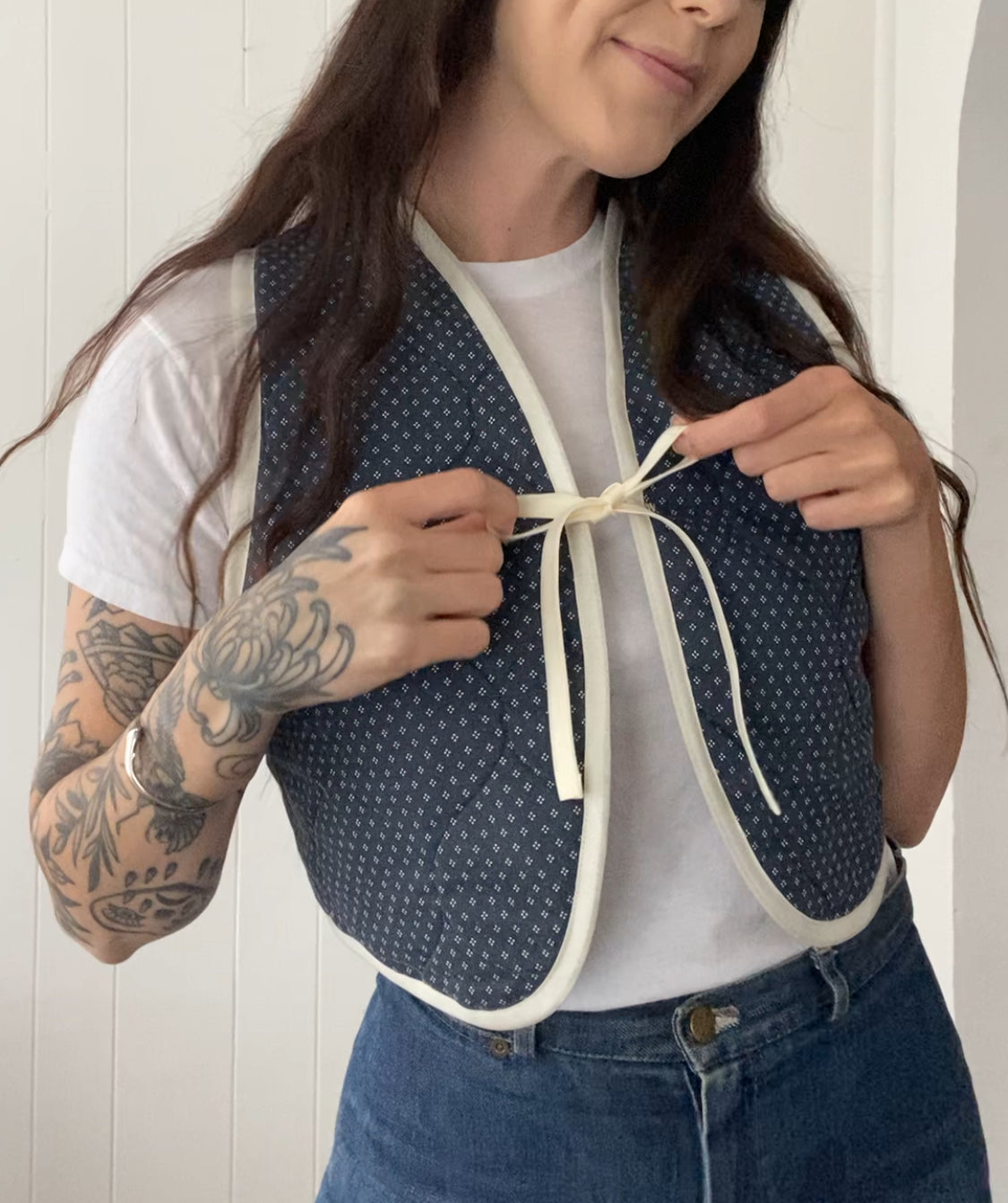 Upcycled Tie Front Quilted Vest