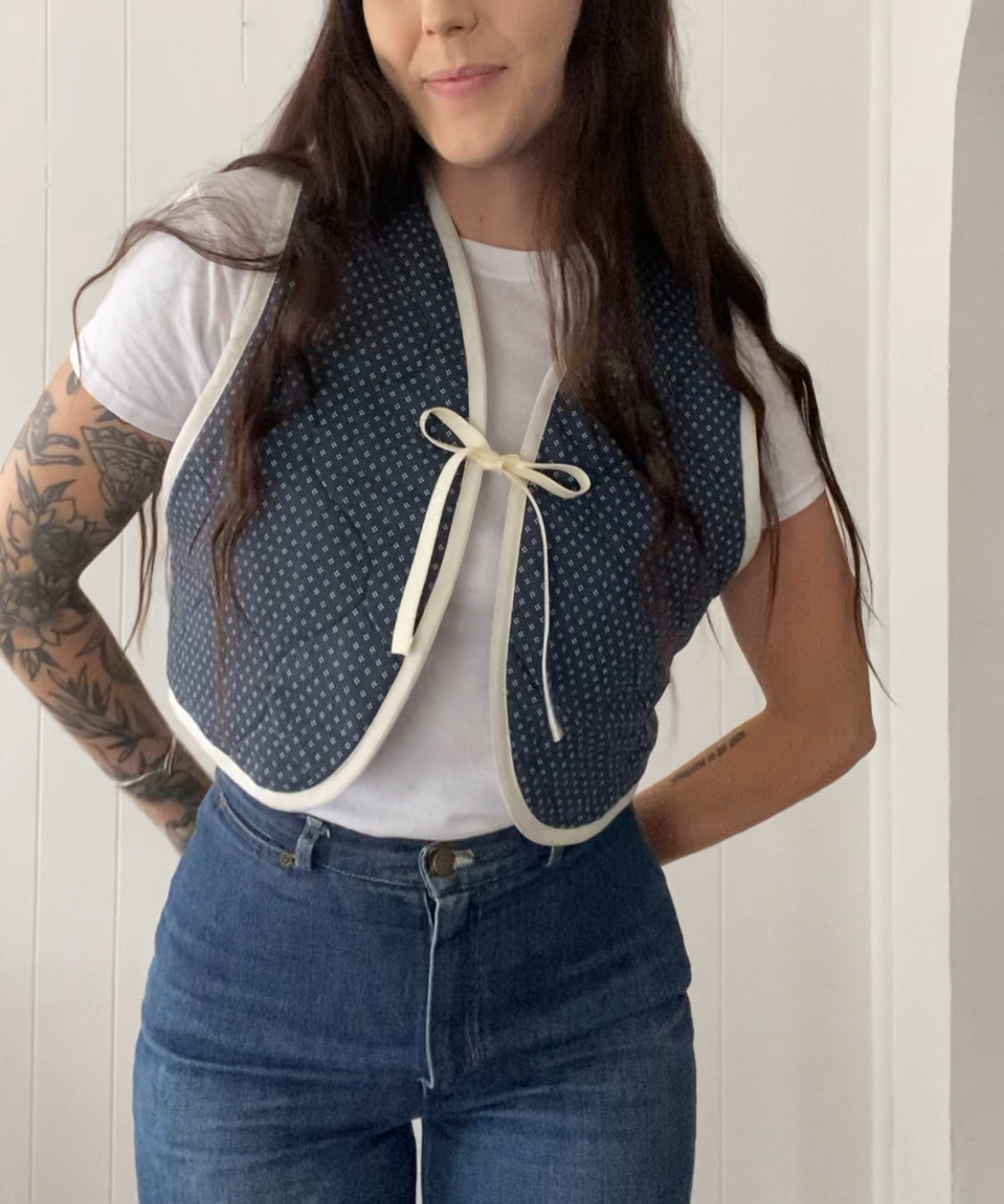 Upcycled Tie Front Quilted Vest