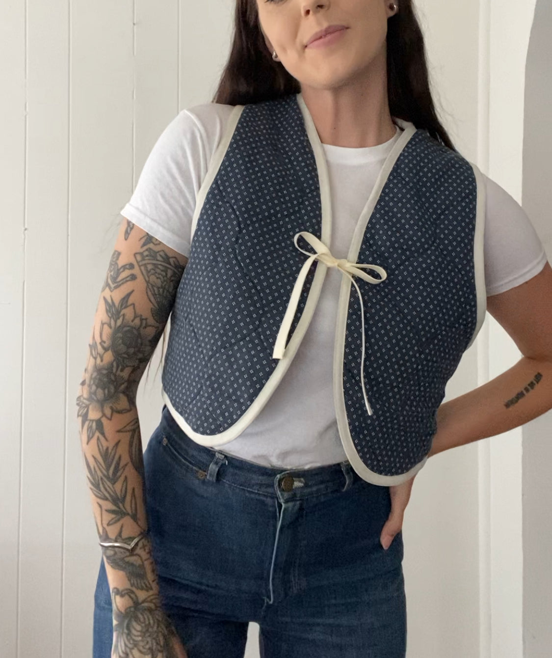 Upcycled Tie Front Quilted Vest