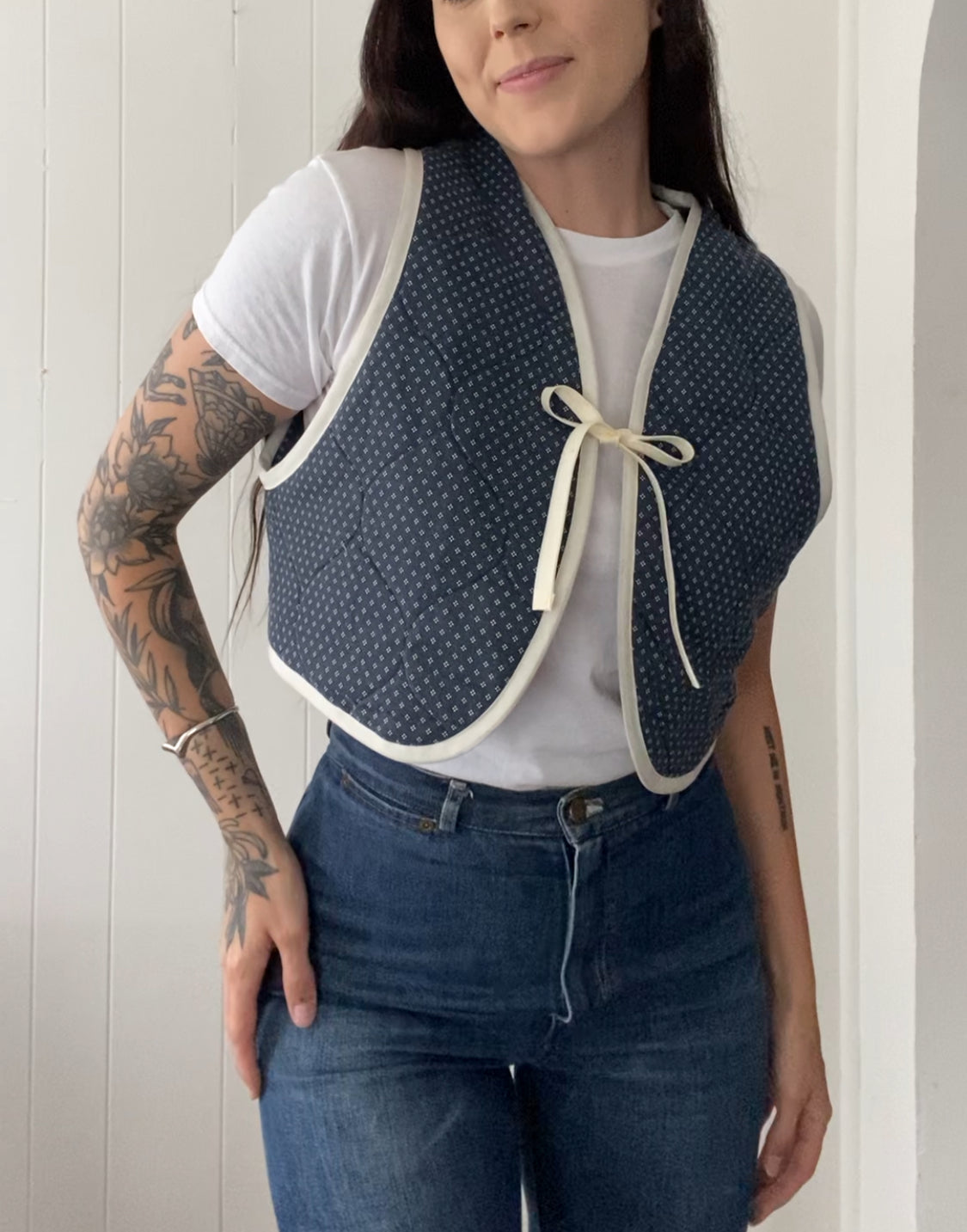 Upcycled Tie Front Quilted Vest