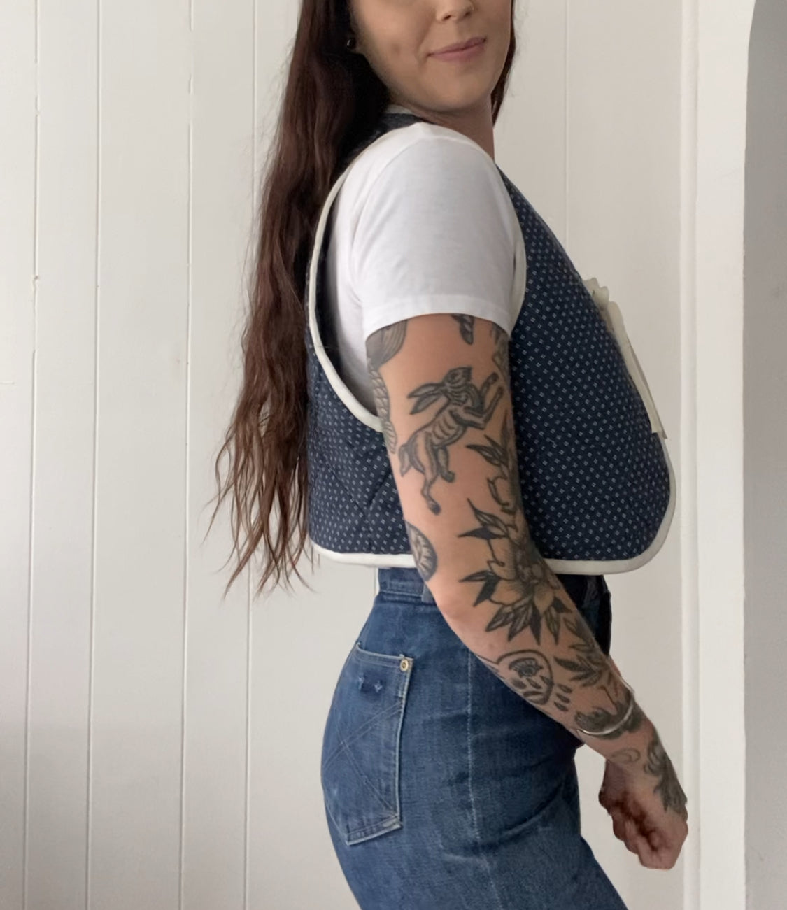 Upcycled Tie Front Quilted Vest