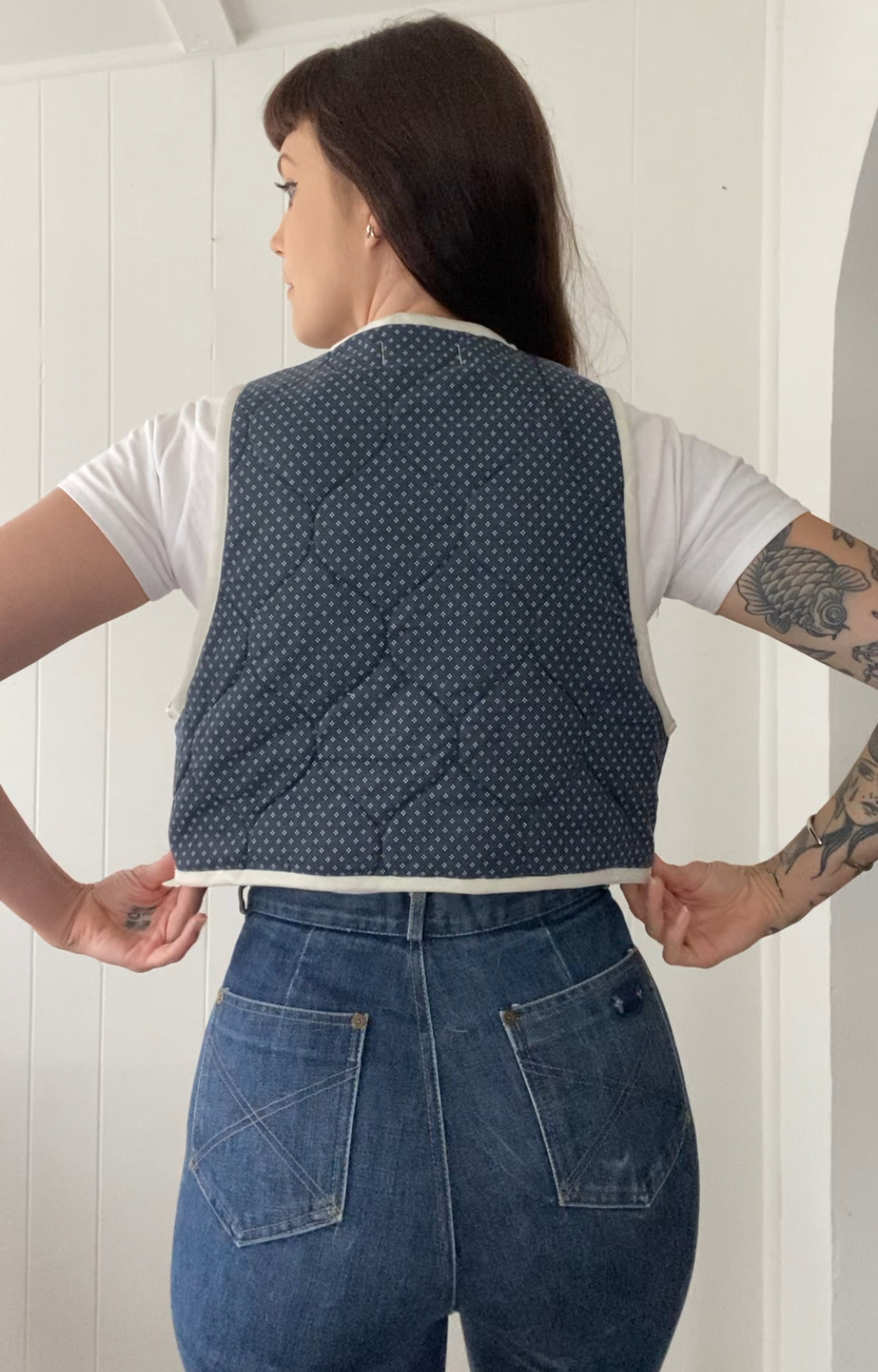 Upcycled Tie Front Quilted Vest