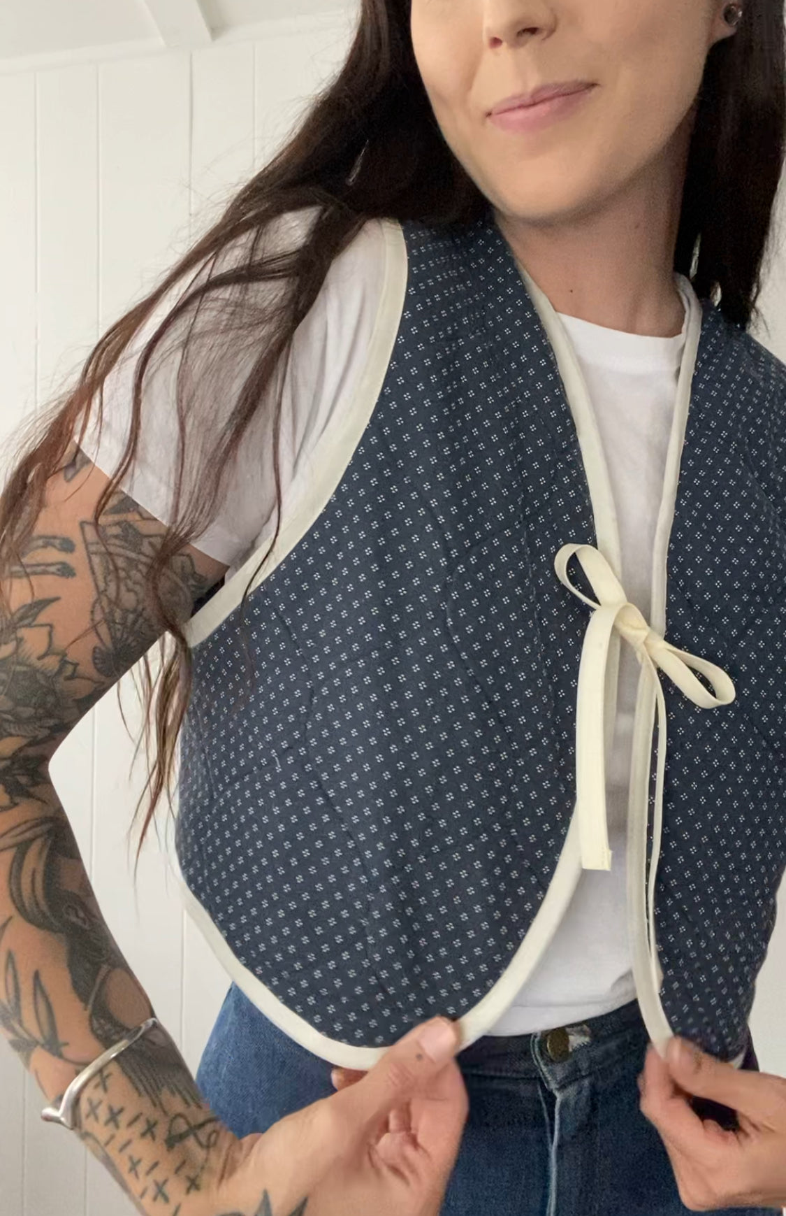 Upcycled Tie Front Quilted Vest
