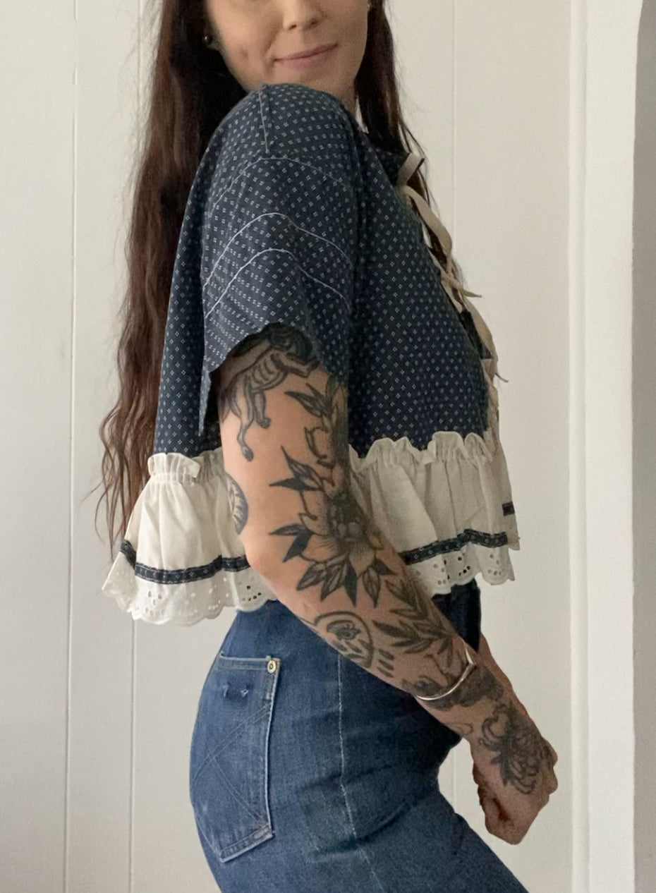 Upcycled Tie Front Blouse