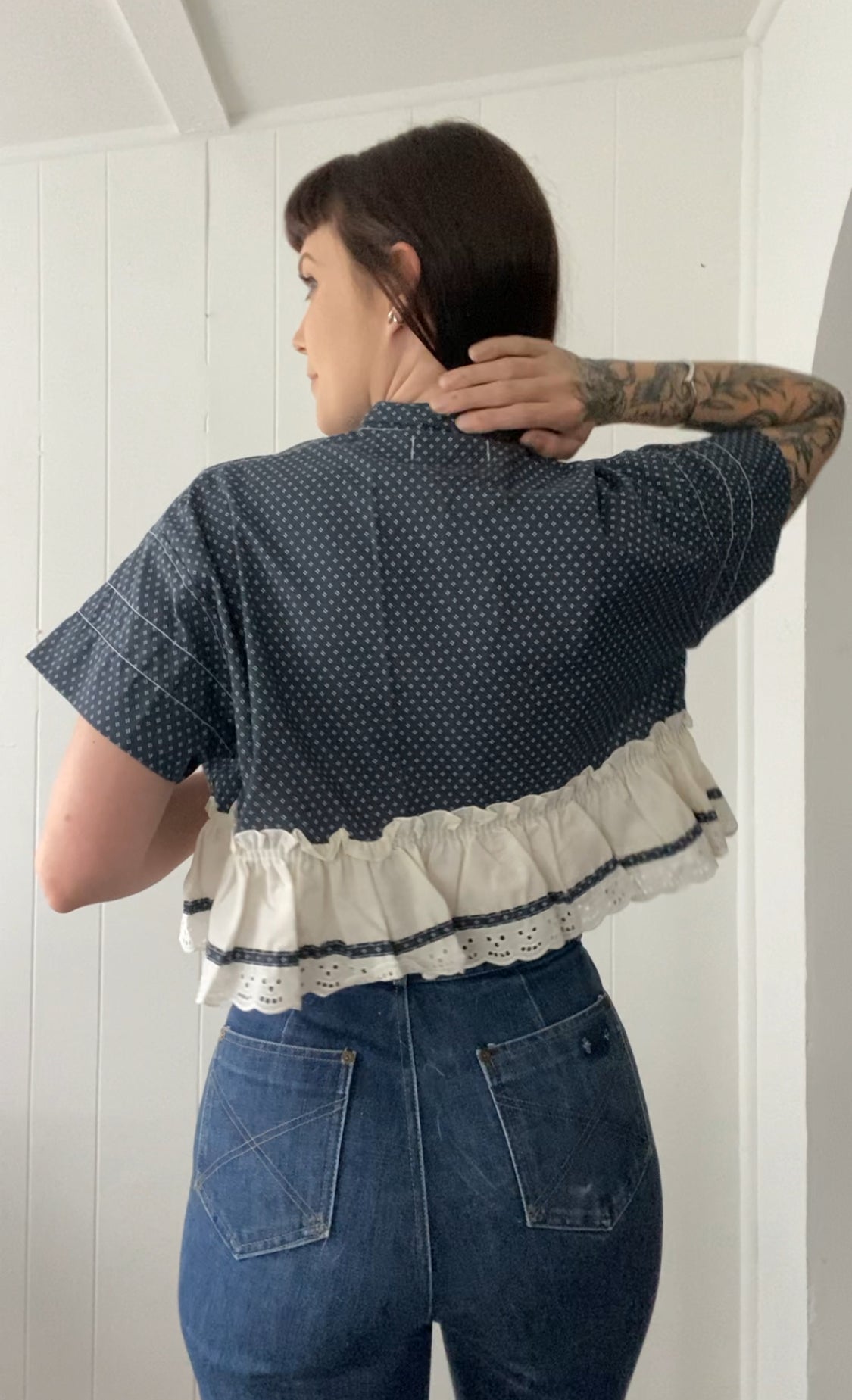 Upcycled Tie Front Blouse