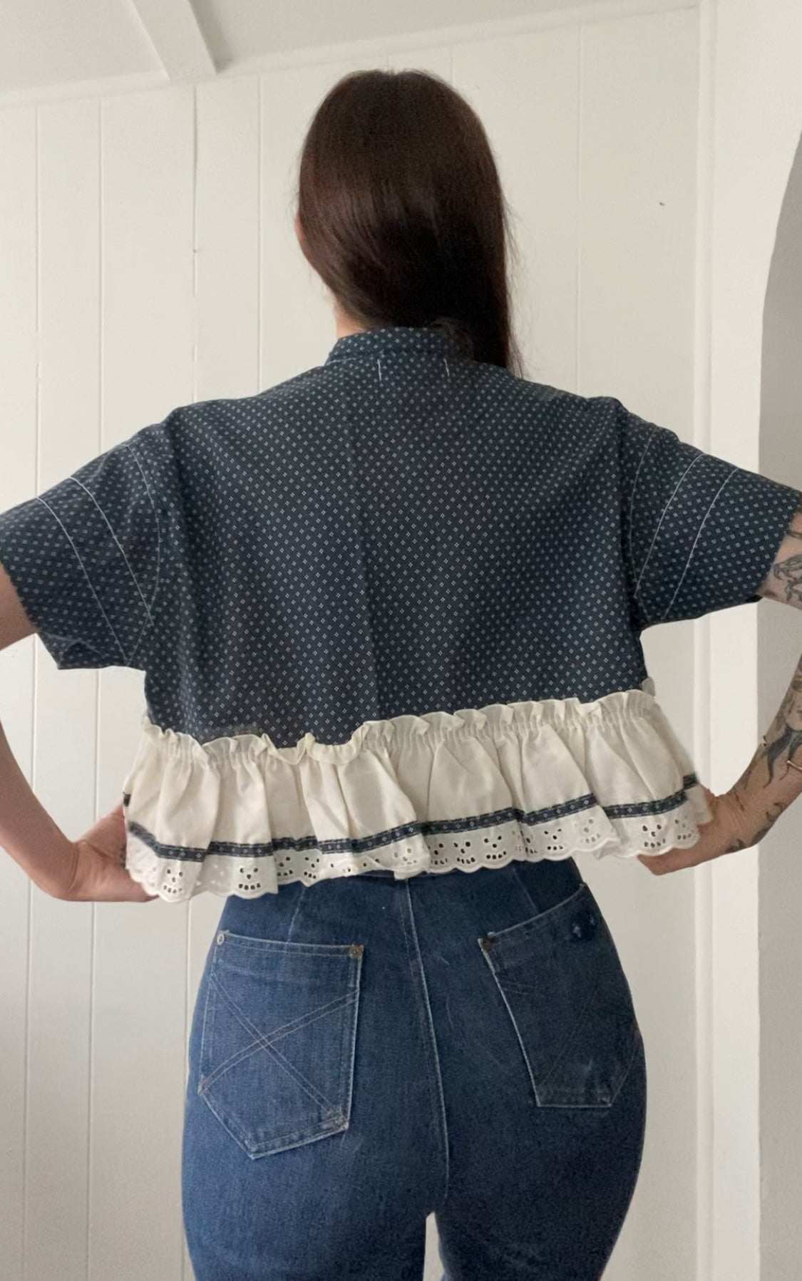 Upcycled Tie Front Blouse