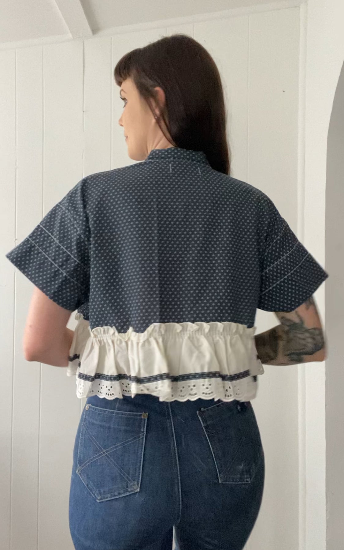 Upcycled Tie Front Blouse