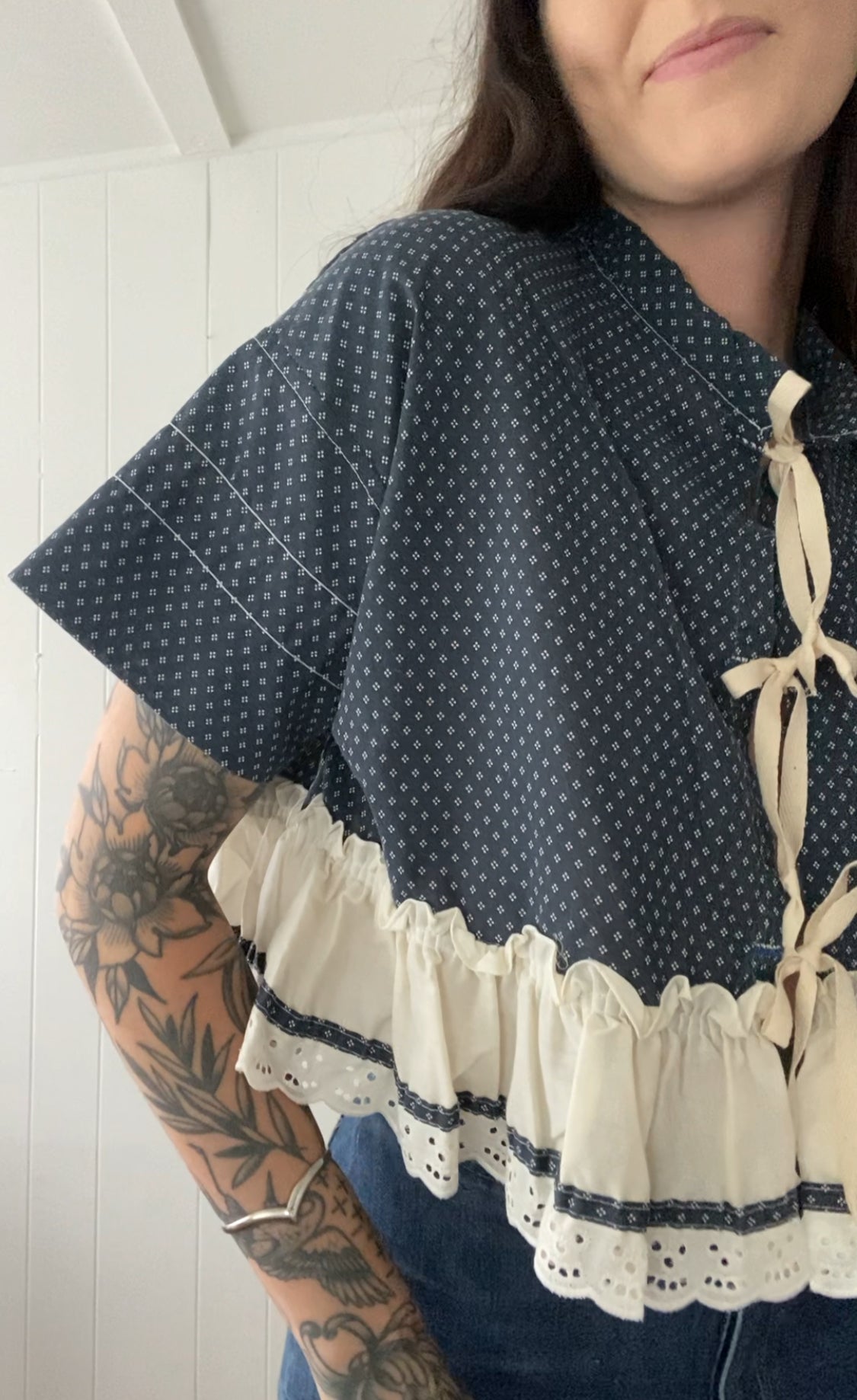 Upcycled Tie Front Blouse