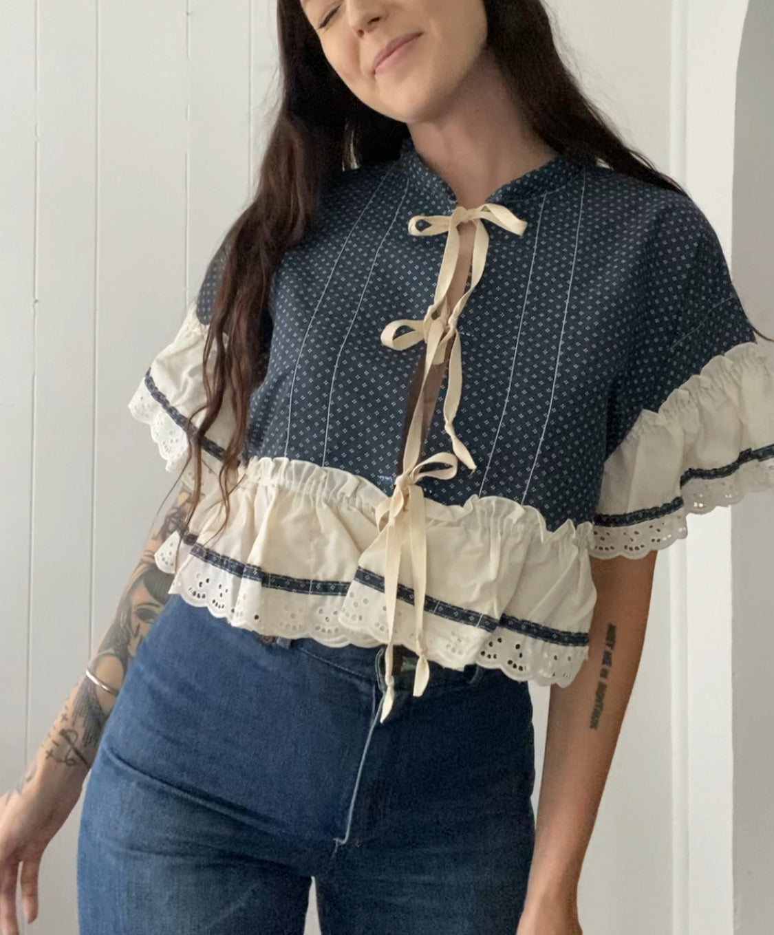 Upcycled Tie Front Blouse