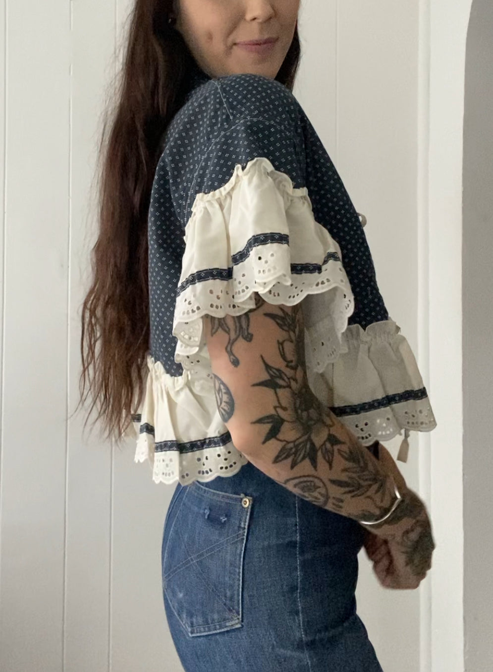 Upcycled Tie Front Blouse