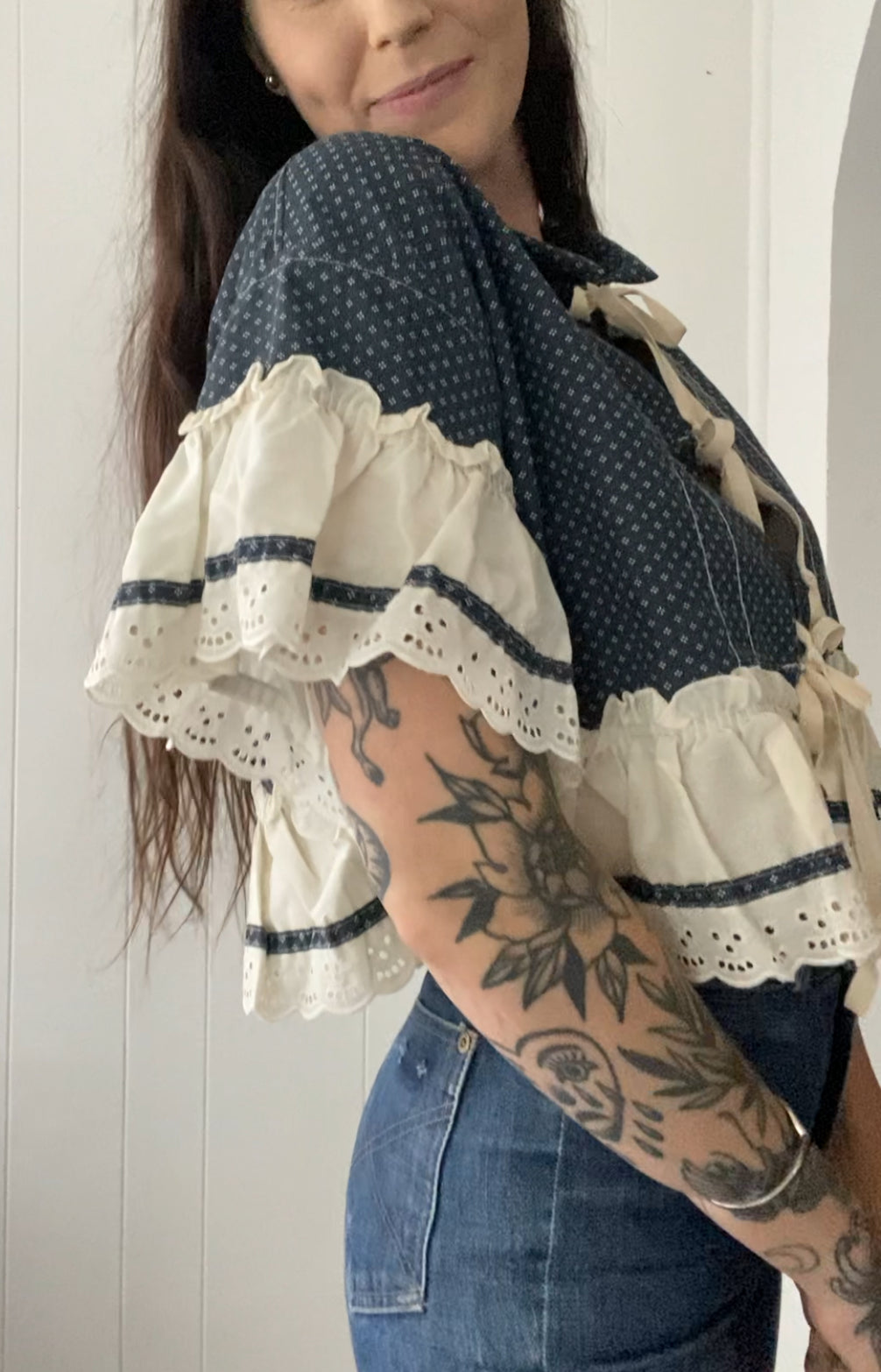 Upcycled Tie Front Blouse