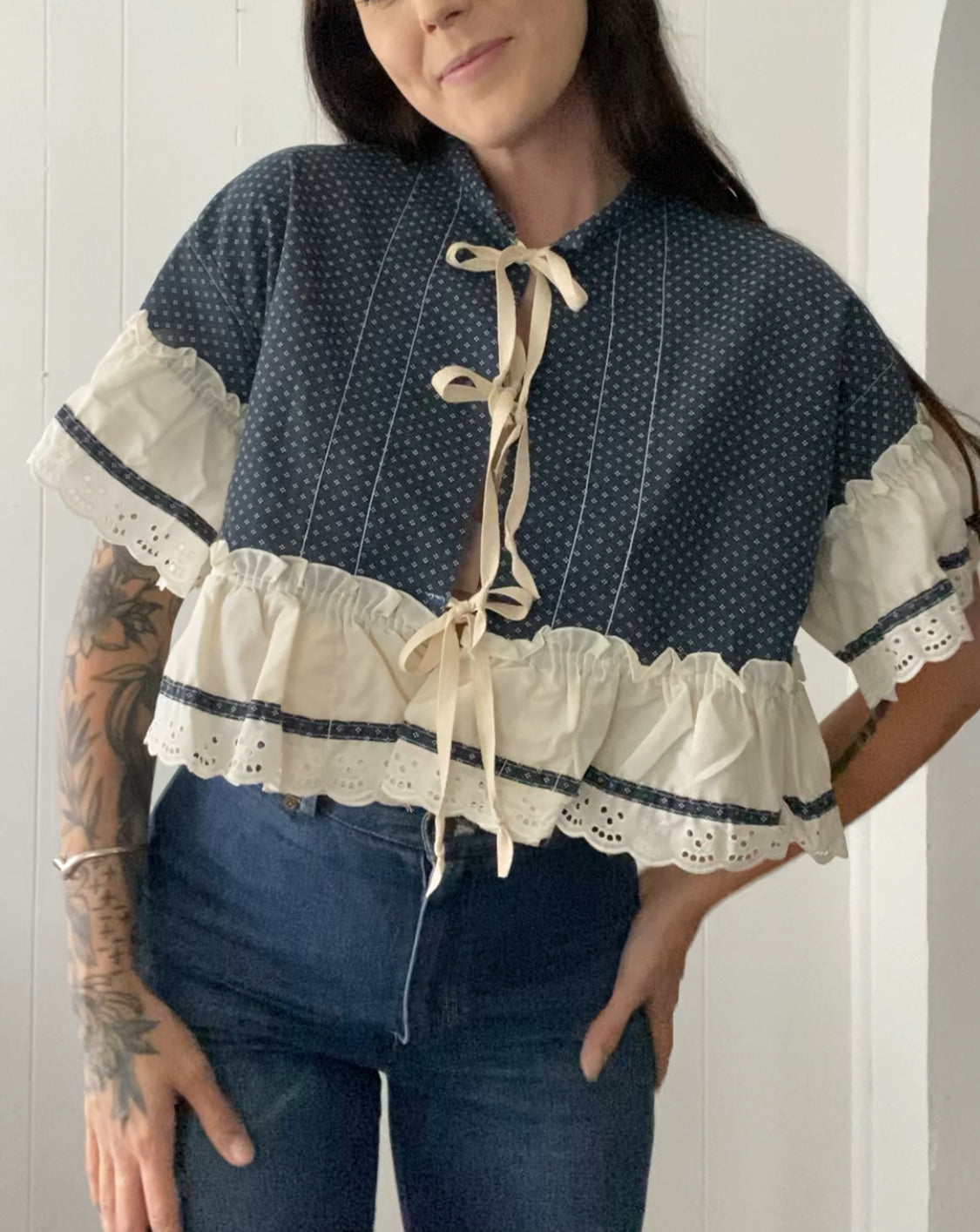 Upcycled Tie Front Blouse