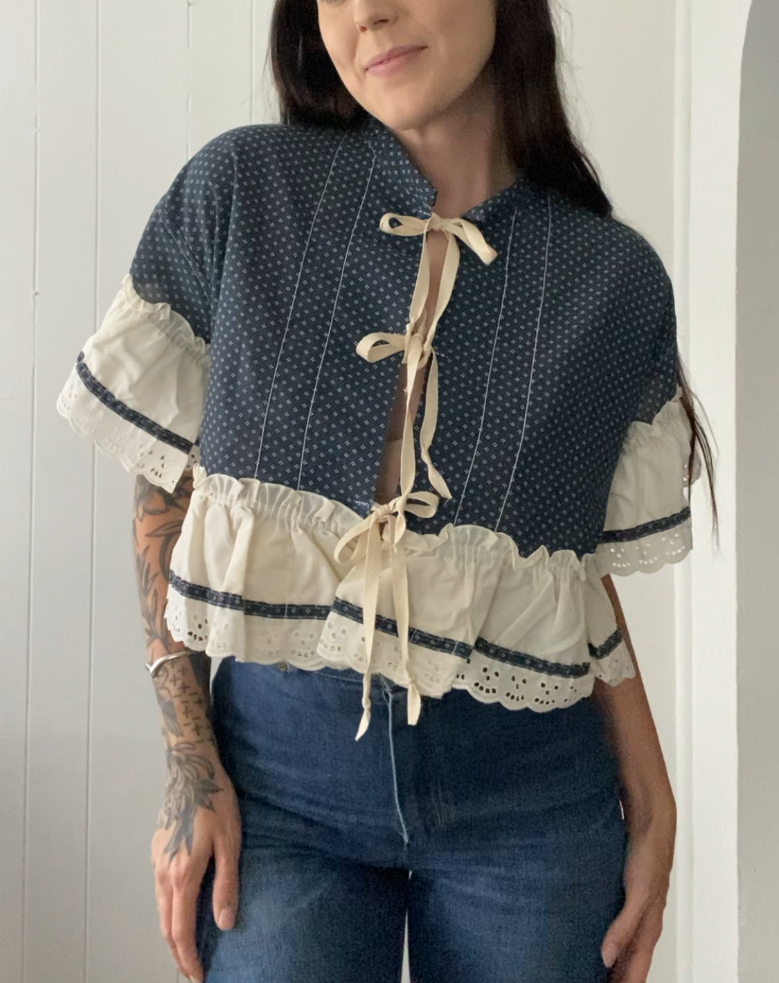 Upcycled Tie Front Blouse