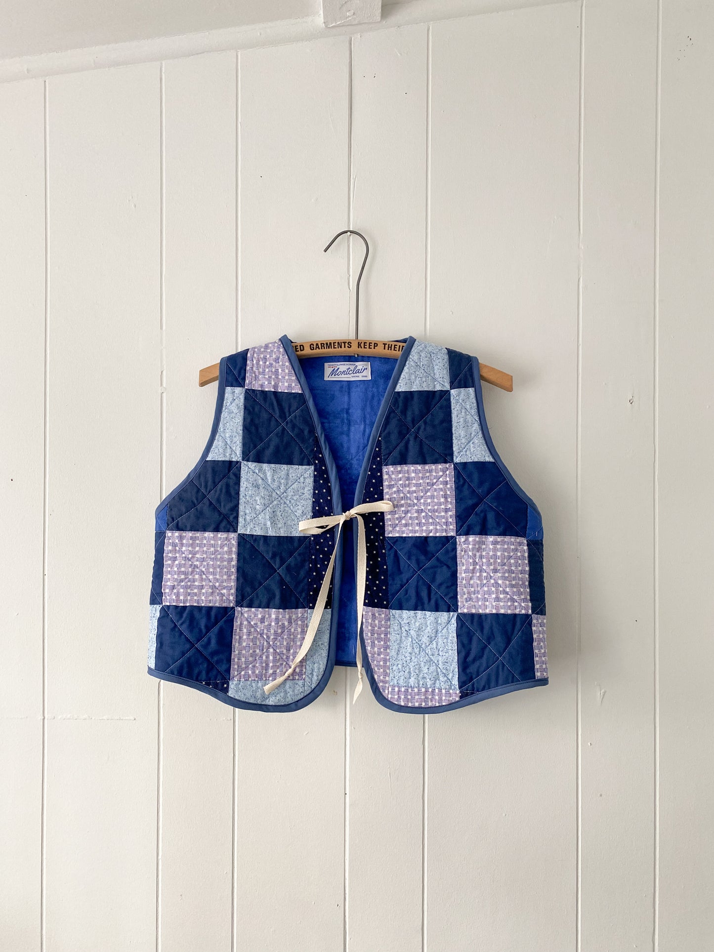 (S/M) Upcycled Tie Front Quilt Vest