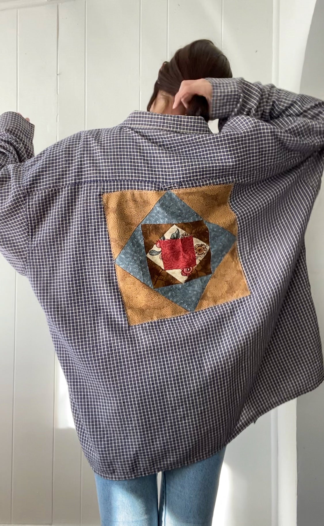 (2-4XL) Vintage Quilt Block Button Down