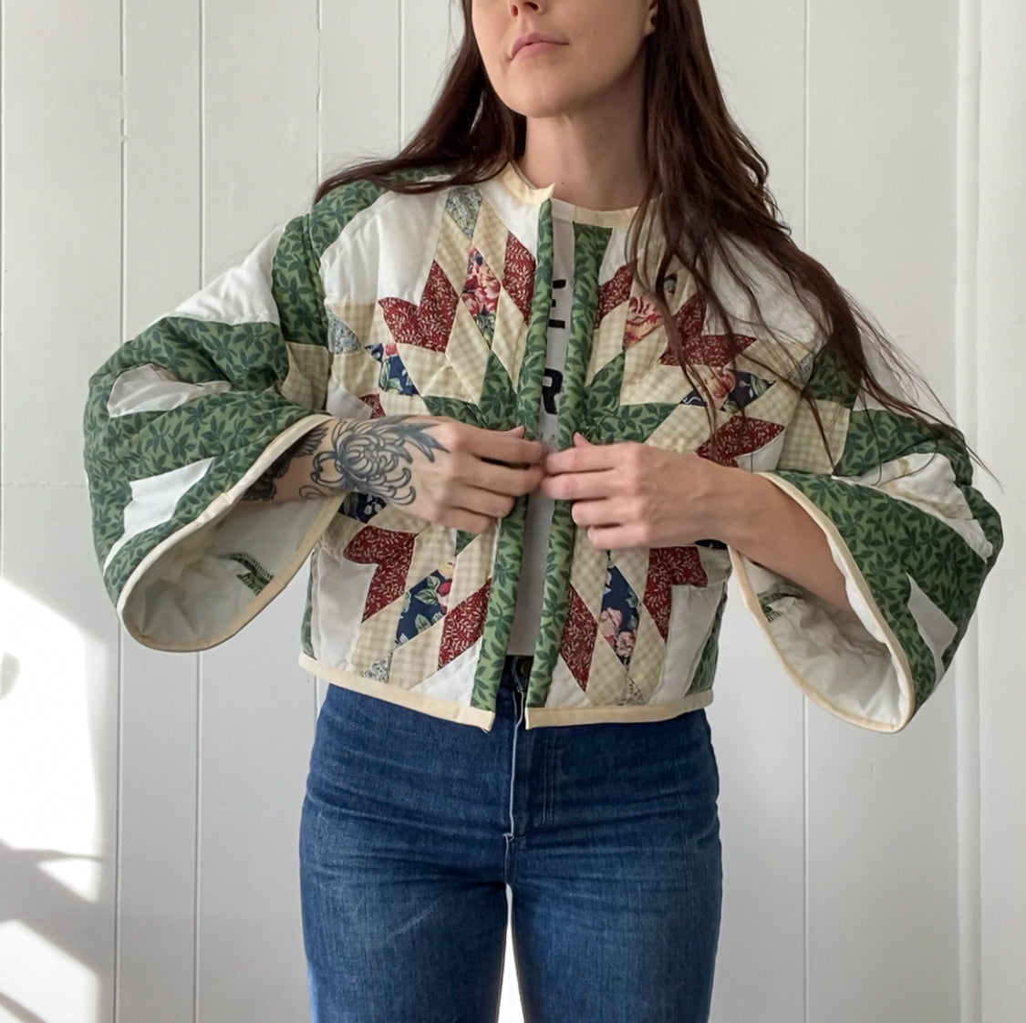 (S) Upcycled Vintage Quilt Jacket