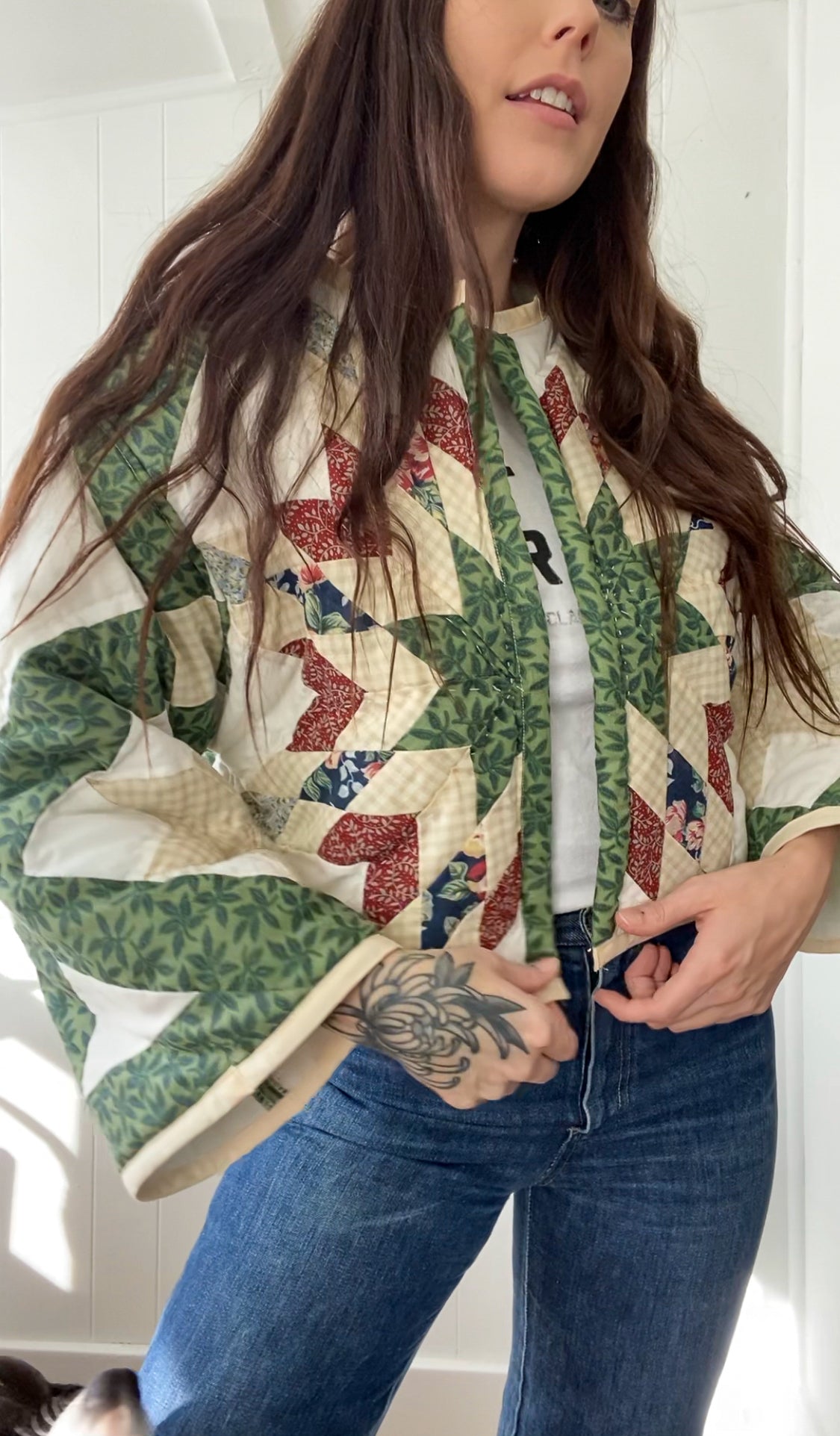 (S) Upcycled Vintage Quilt Jacket