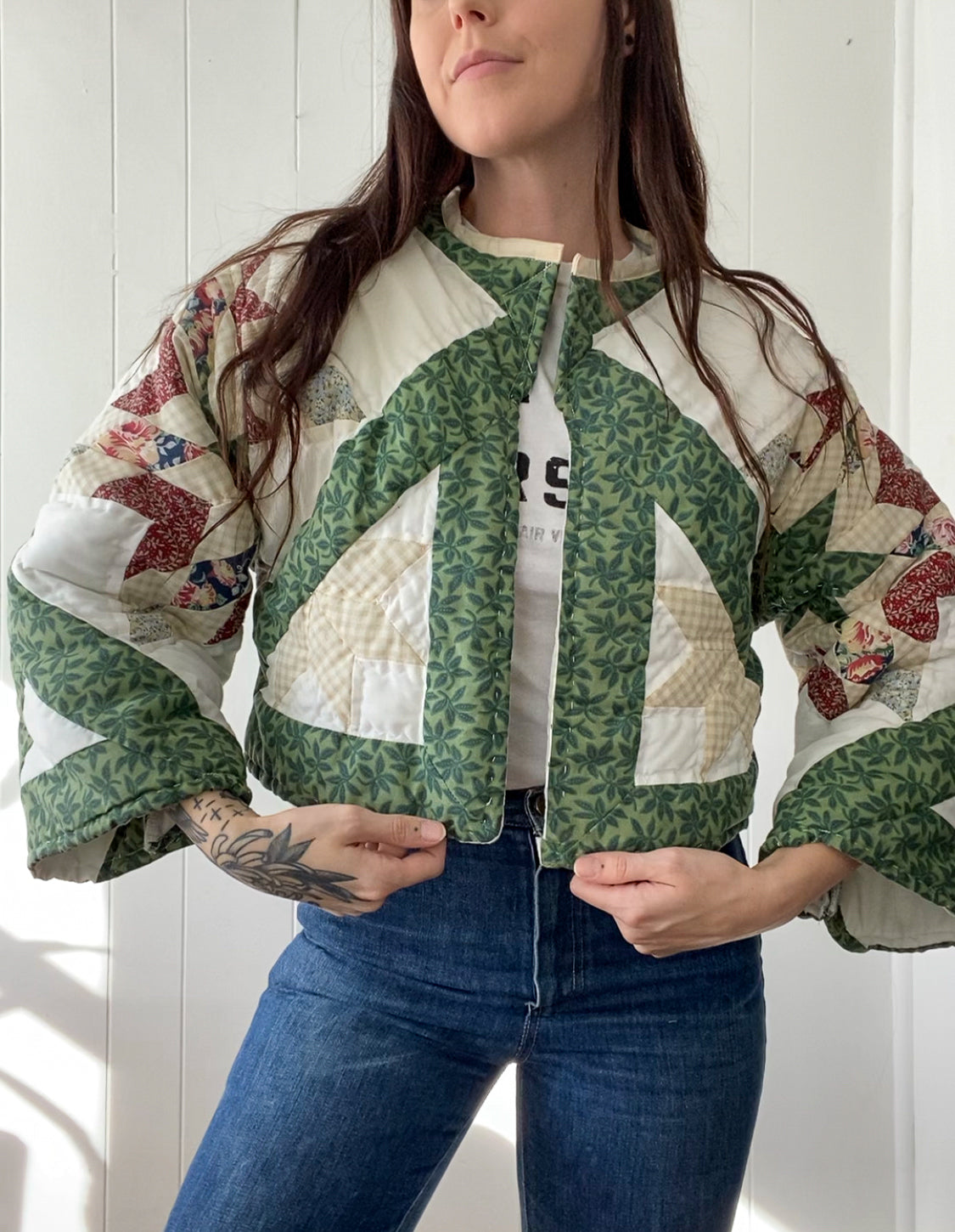 (S) Upcycled Vintage Quilt Jacket