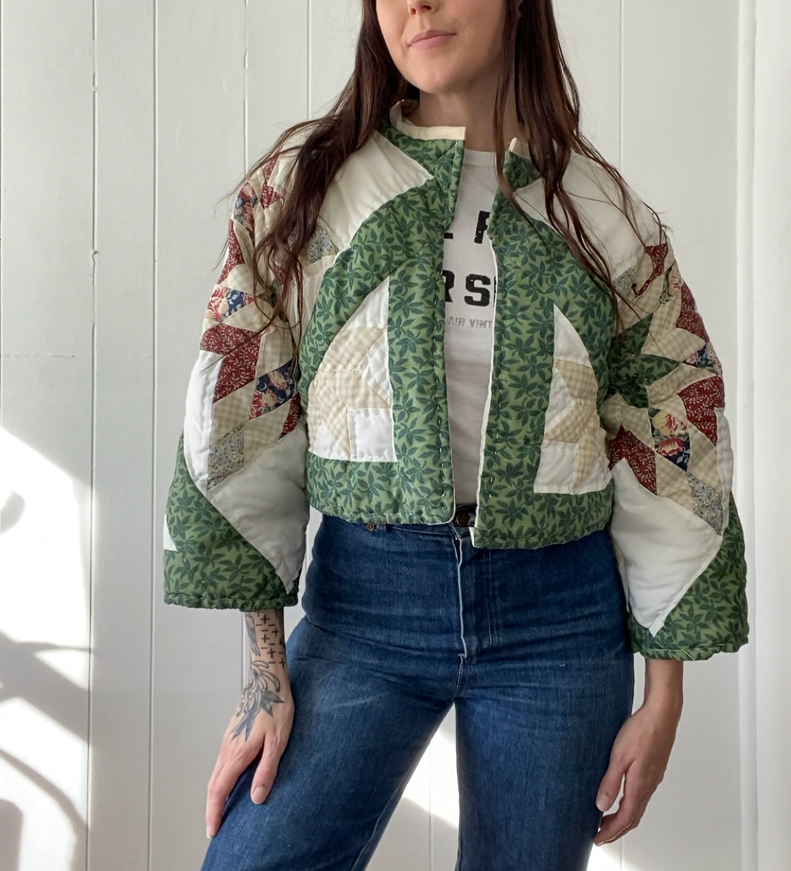 (S) Upcycled Vintage Quilt Jacket