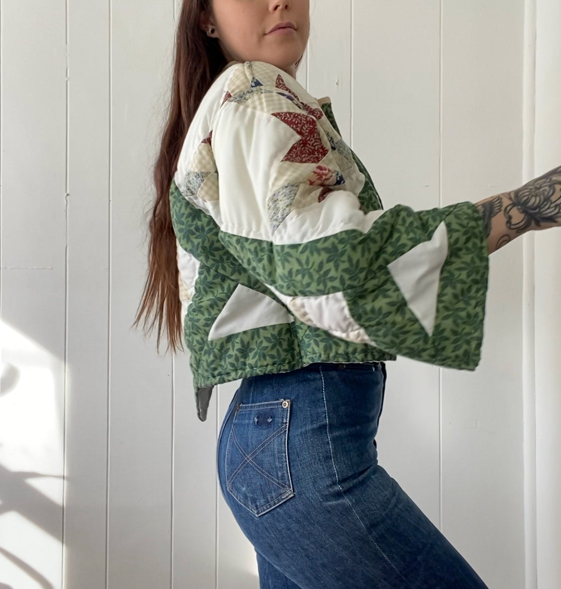(S) Upcycled Vintage Quilt Jacket