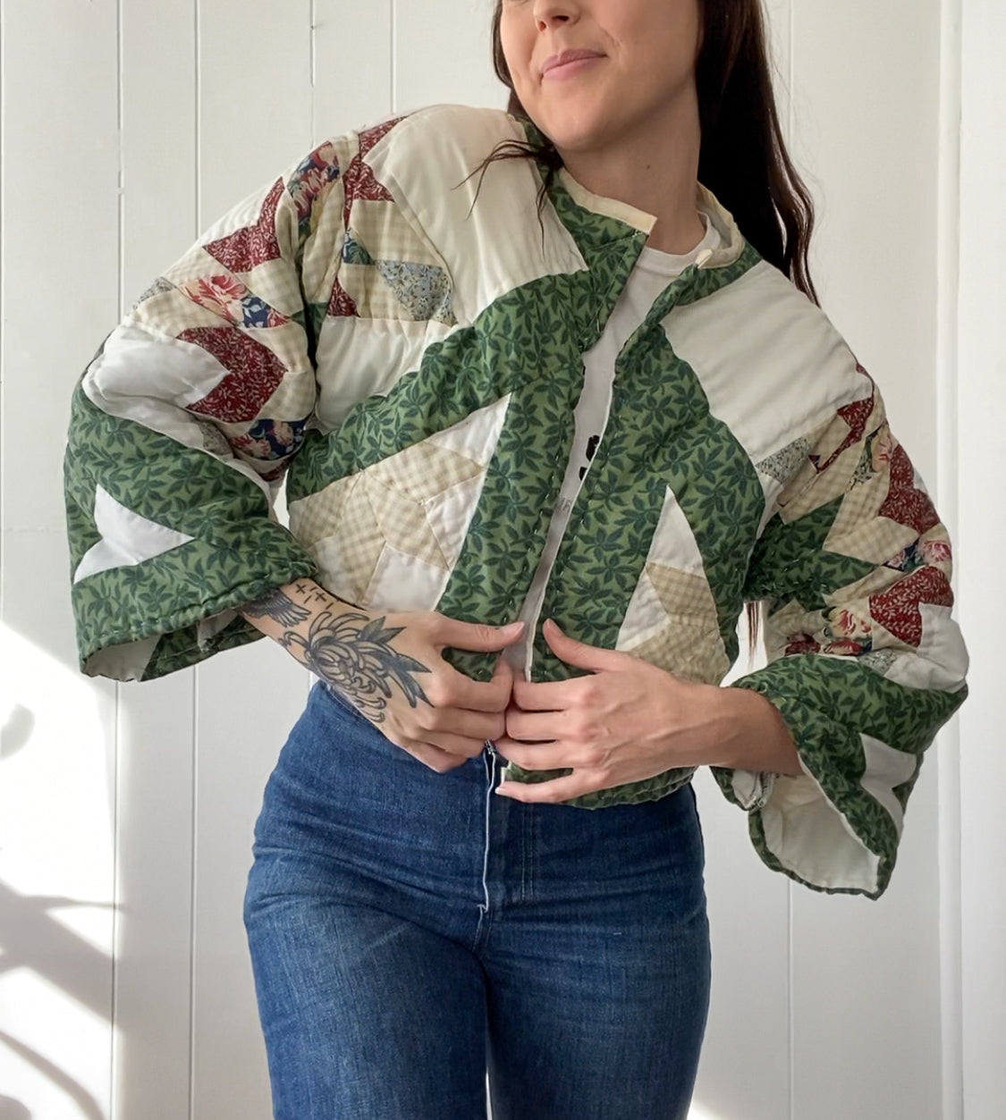 (S) Upcycled Vintage Quilt Jacket
