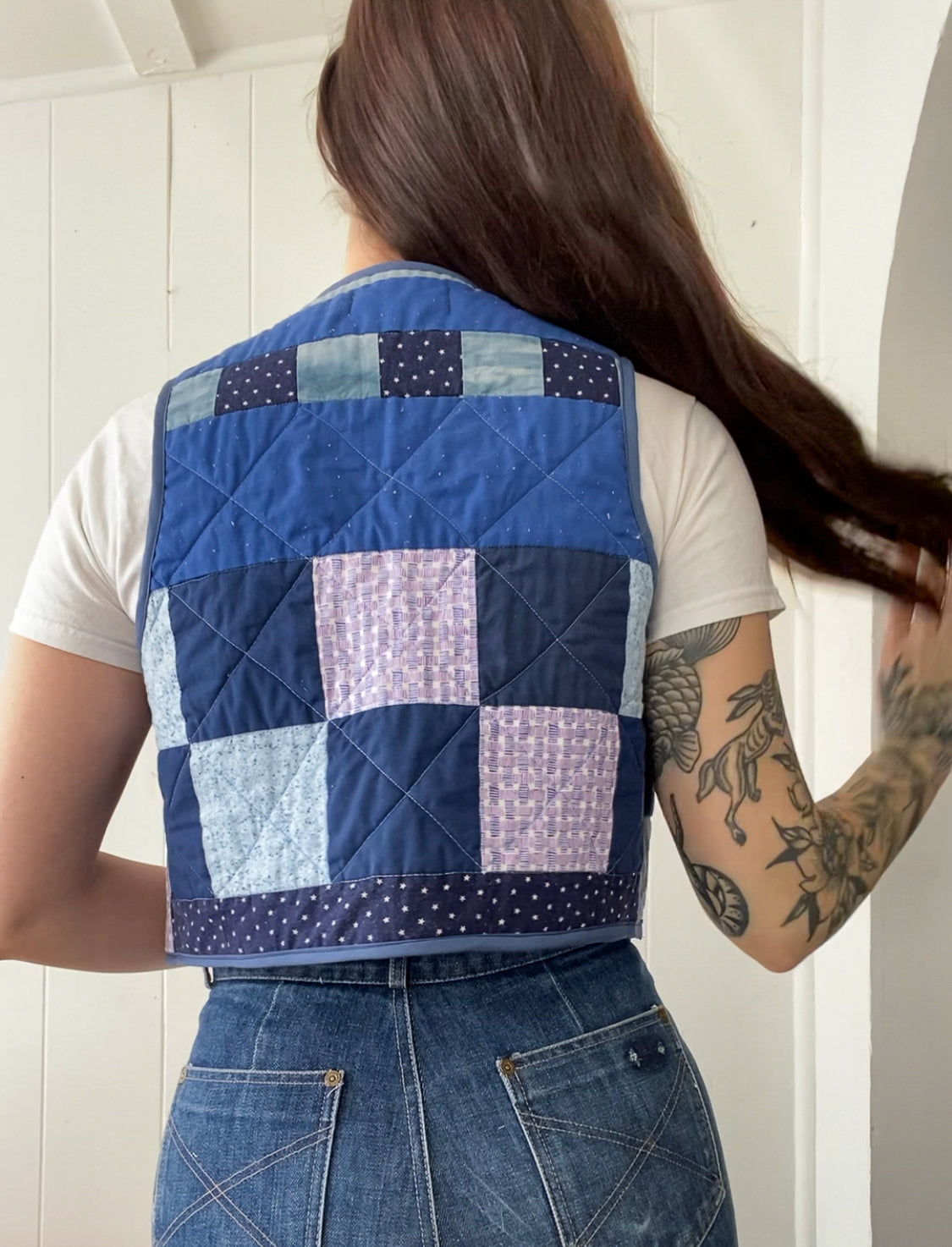 (S/M) Upcycled Tie Front Quilt Vest