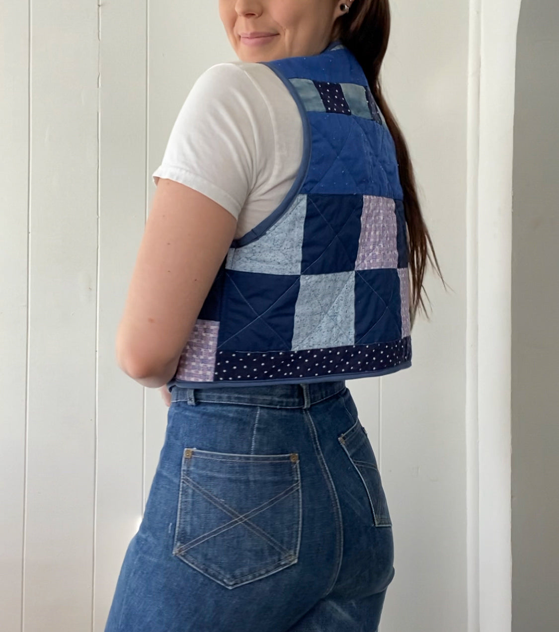 (S/M) Upcycled Tie Front Quilt Vest