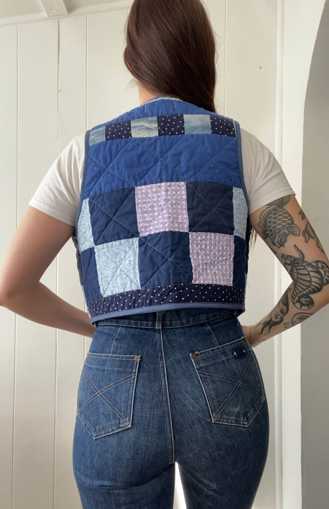 (S/M) Upcycled Tie Front Quilt Vest