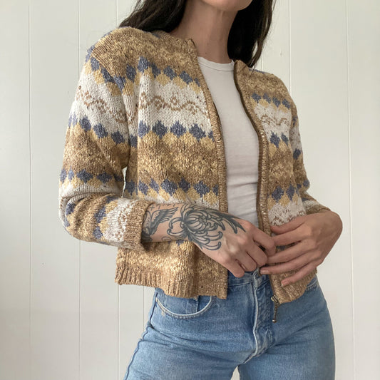 S/M Vintage Cleo Zip Up Knit Cardigan