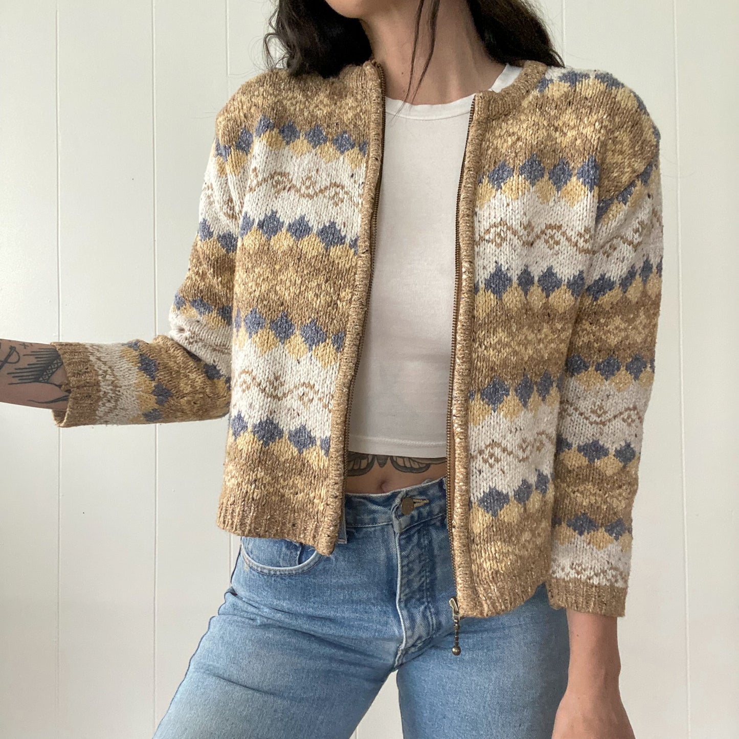 S/M Vintage Cleo Zip Up Knit Cardigan